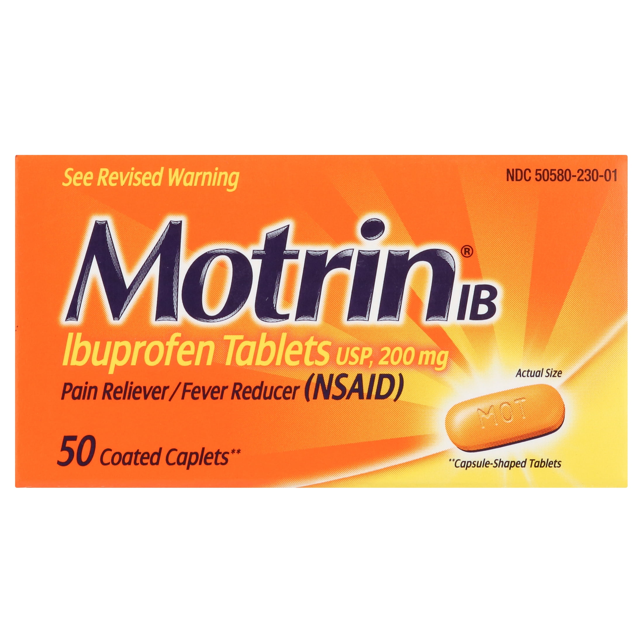 Motrin IB Ibuprofen 200mg Tablets Pain Fever Relief 50 Count