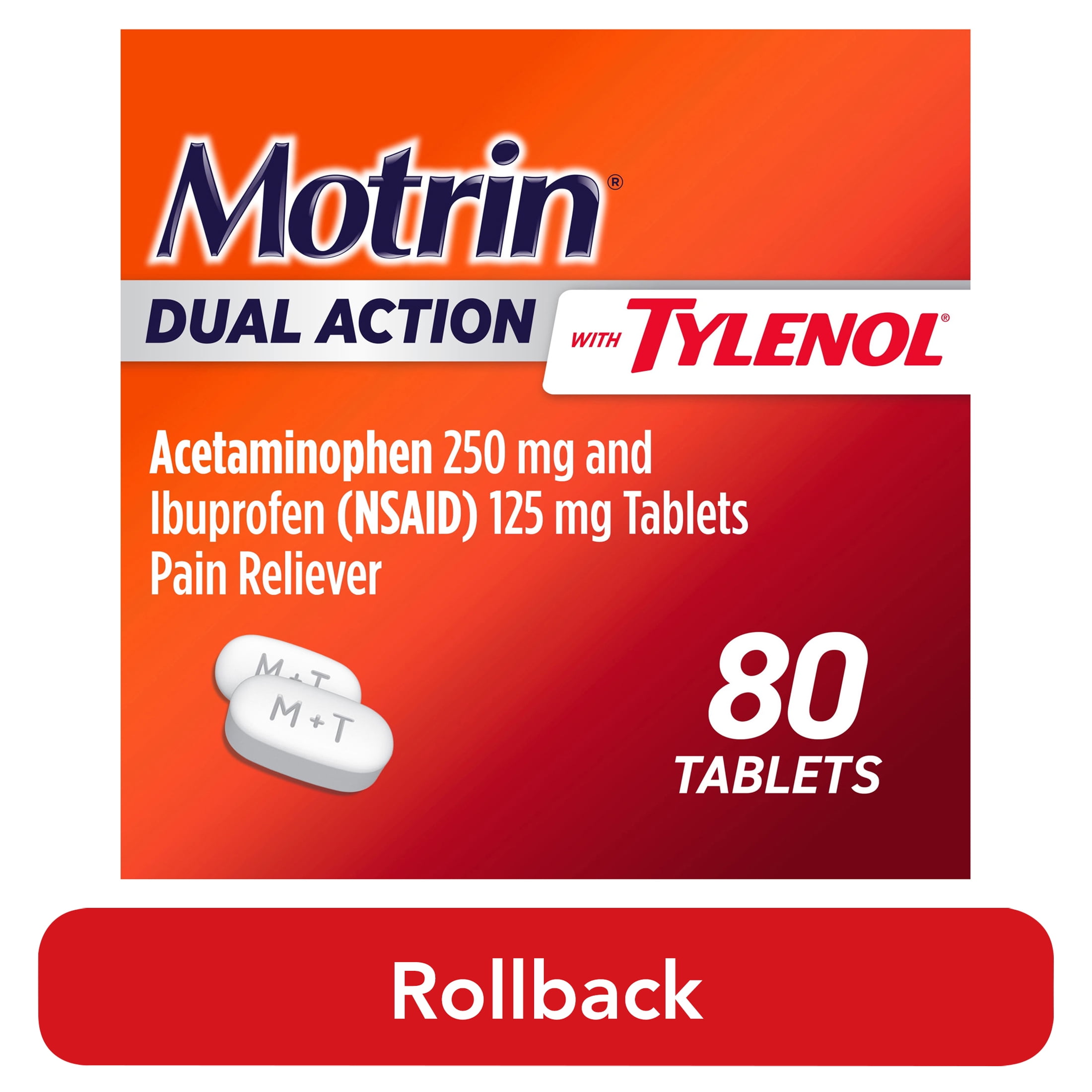 Motrin Dual Action Tylenol Ibuprofen Acetaminophen 80 Ct