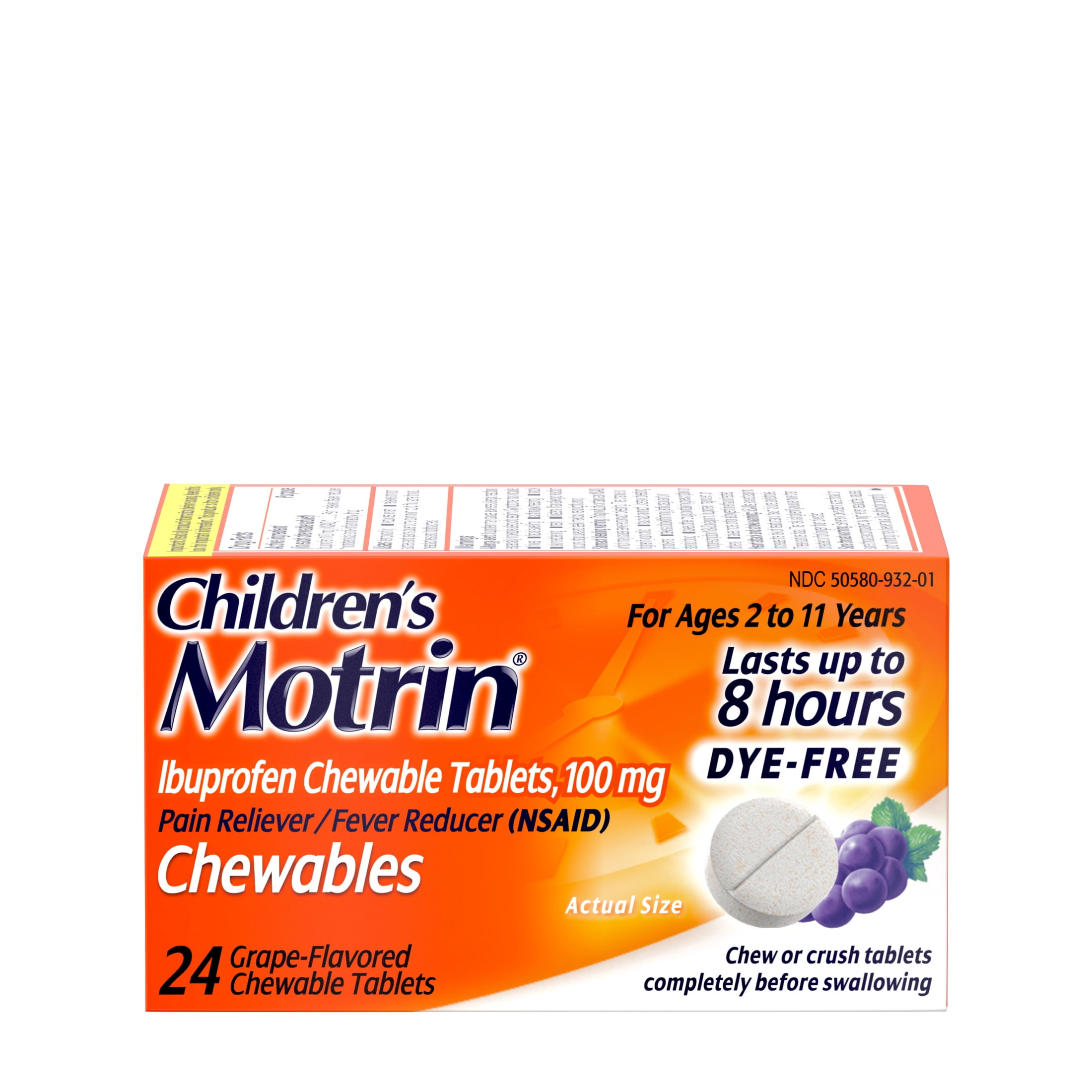 Motrin Dye Free Ibuprofen Chewable Tablets Grape 24 Ct Childrens