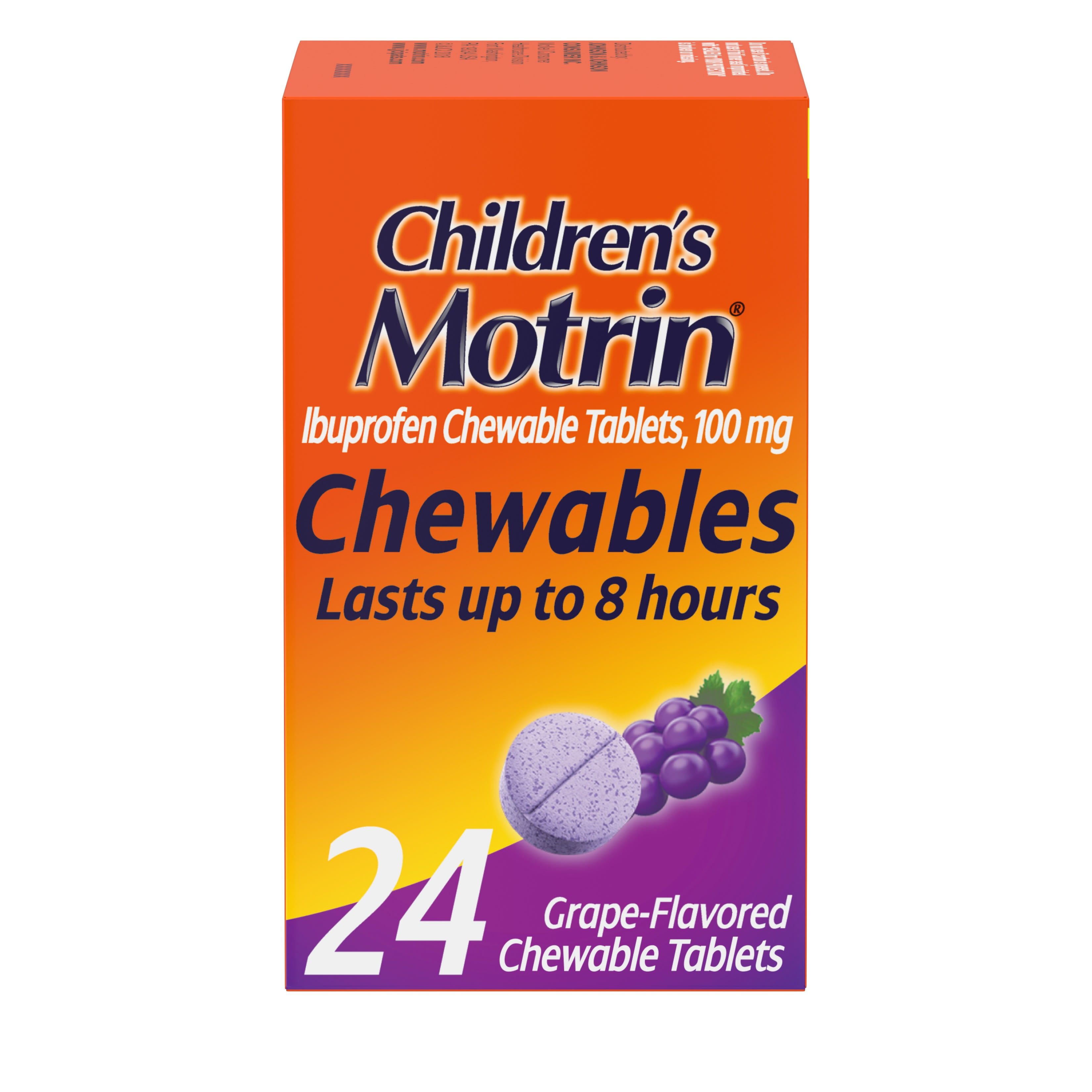 Motrin Ibuprofen Chewable Tablets Grape Flavor 24 Count Childrens