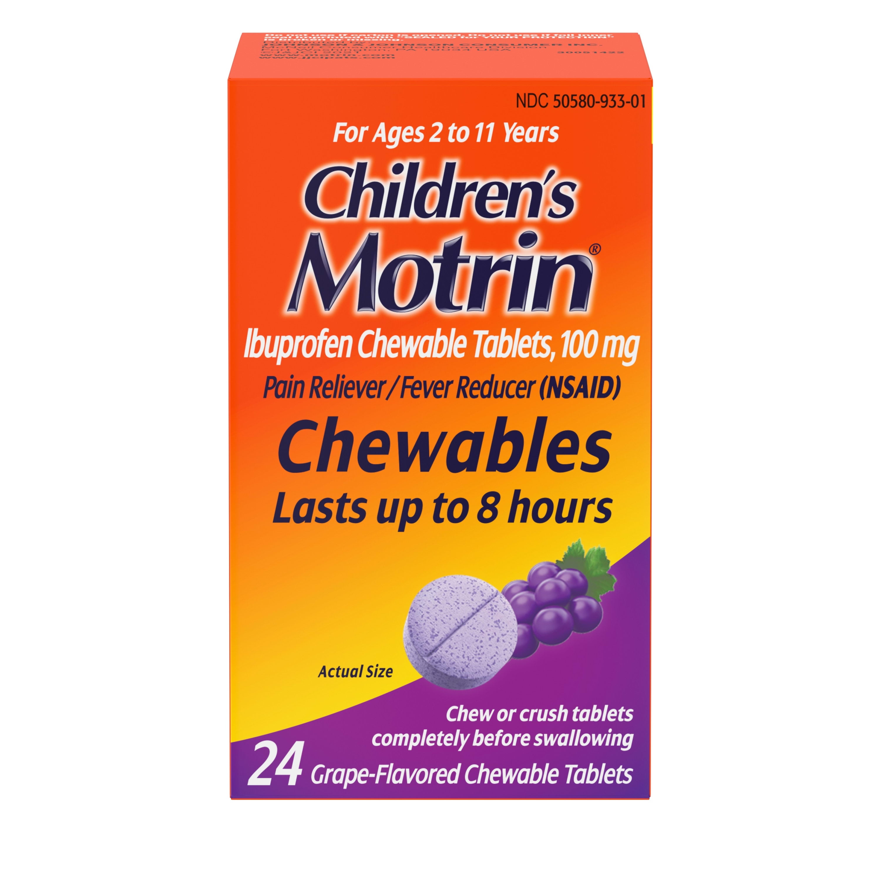 Motrin Ibuprofen Chewable Tablets Grape Flavor 24 Count Childrens