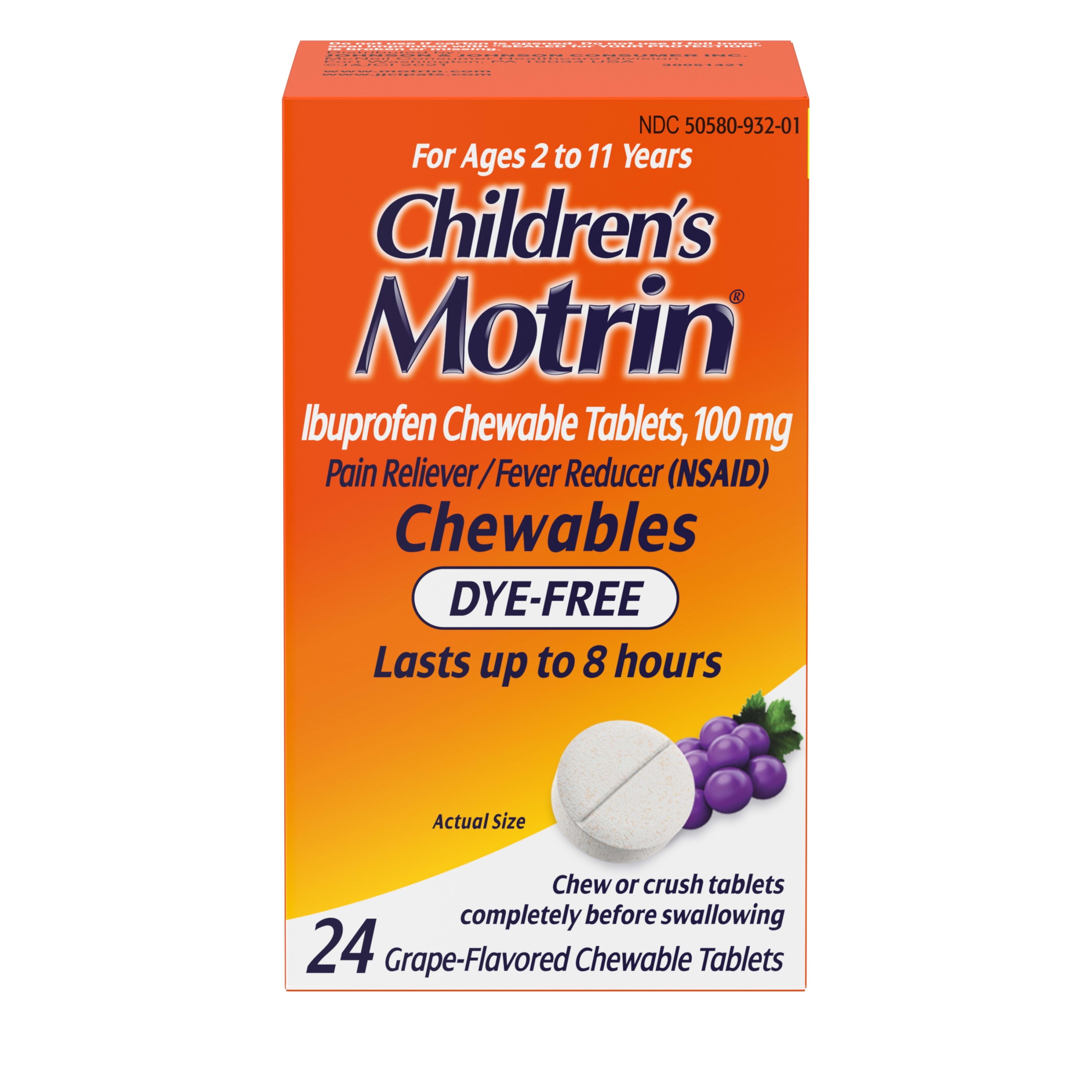 Motrin DyeFree Grape Ibuprofen Chewable Tablets 24 Ct.Childrens