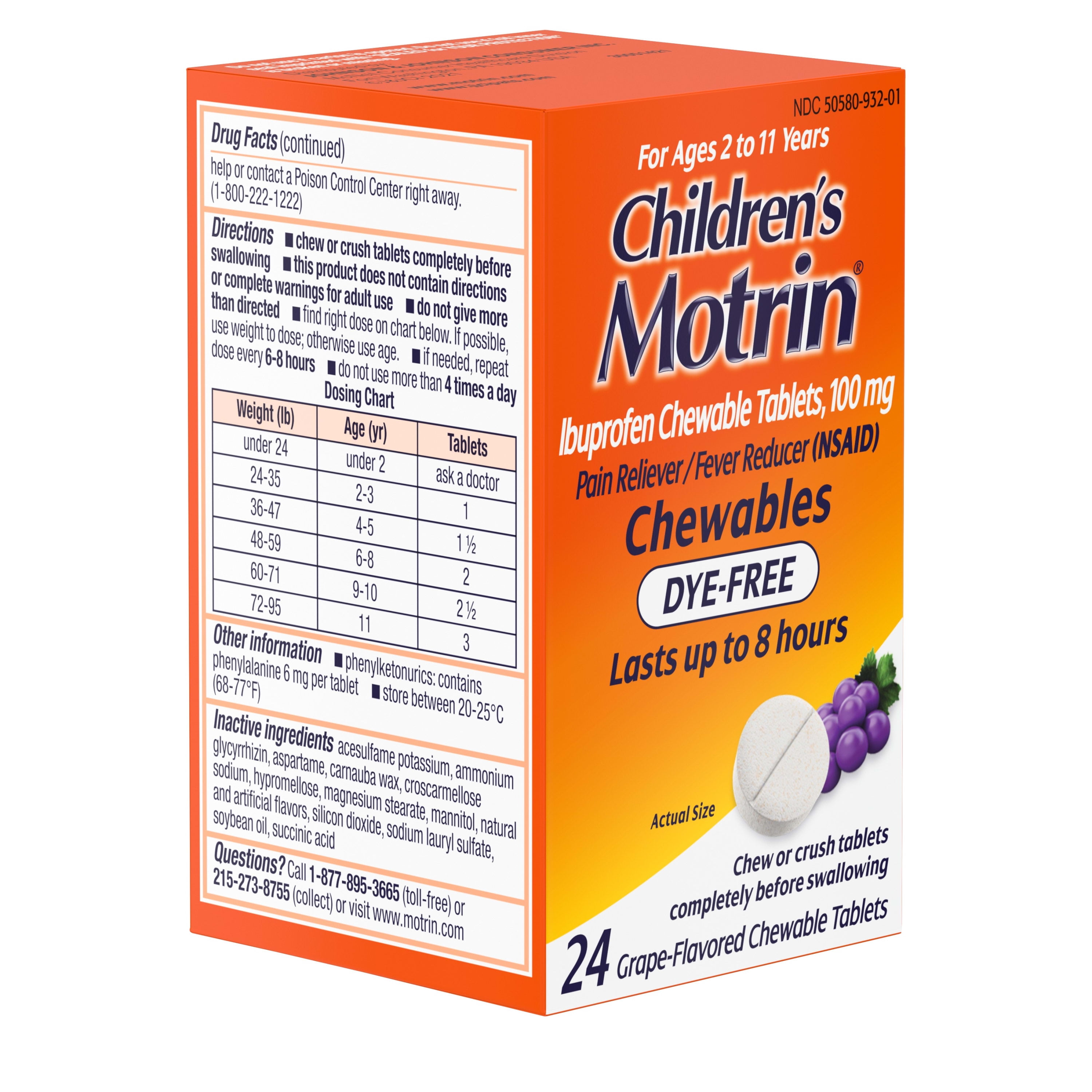 Motrin DyeFree Grape Ibuprofen Chewable Tablets 24 Ct.Childrens