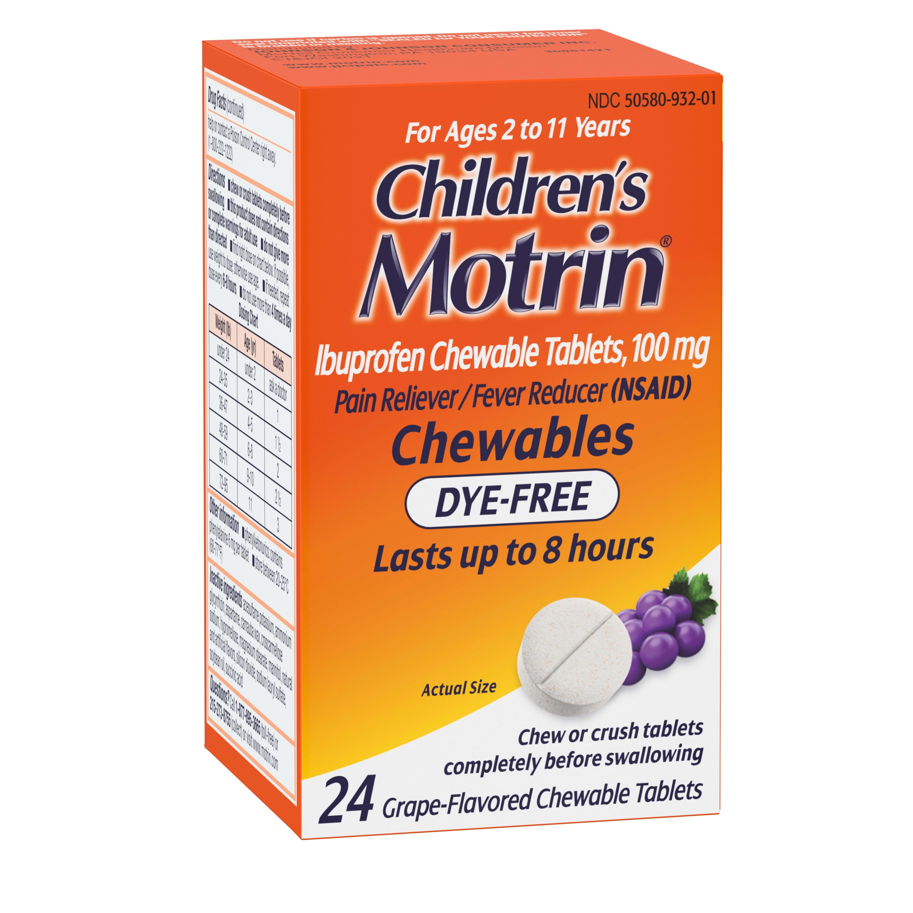 Motrin DyeFree Grape Ibuprofen Chewable Tablets 24 Ct.Childrens