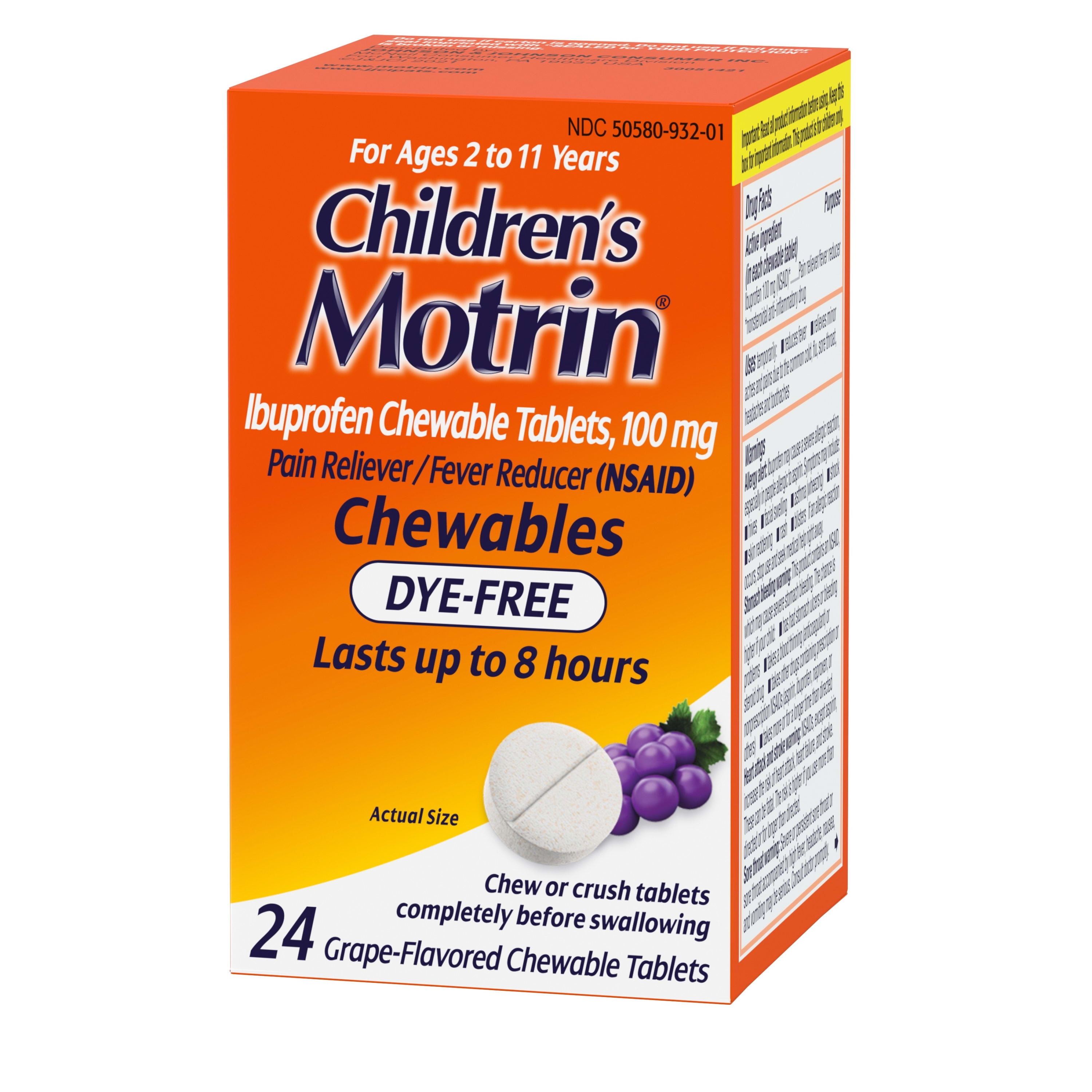 Motrin DyeFree Grape Ibuprofen Chewable Tablets 24 Ct.Childrens