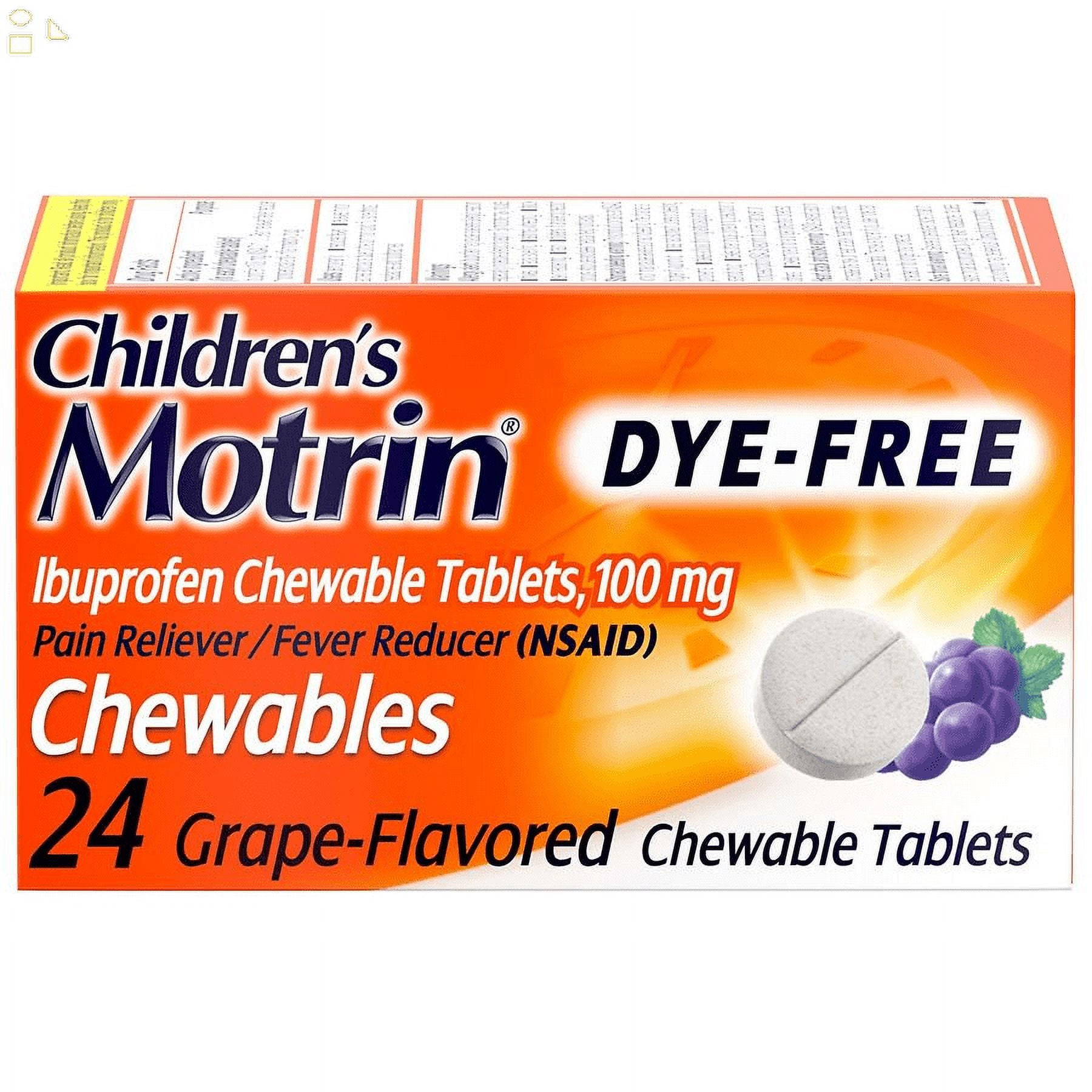 Motrin Dye Free Ibuprofen Ages 2-11 Pain Fever Relief Medicine 24 Childrens