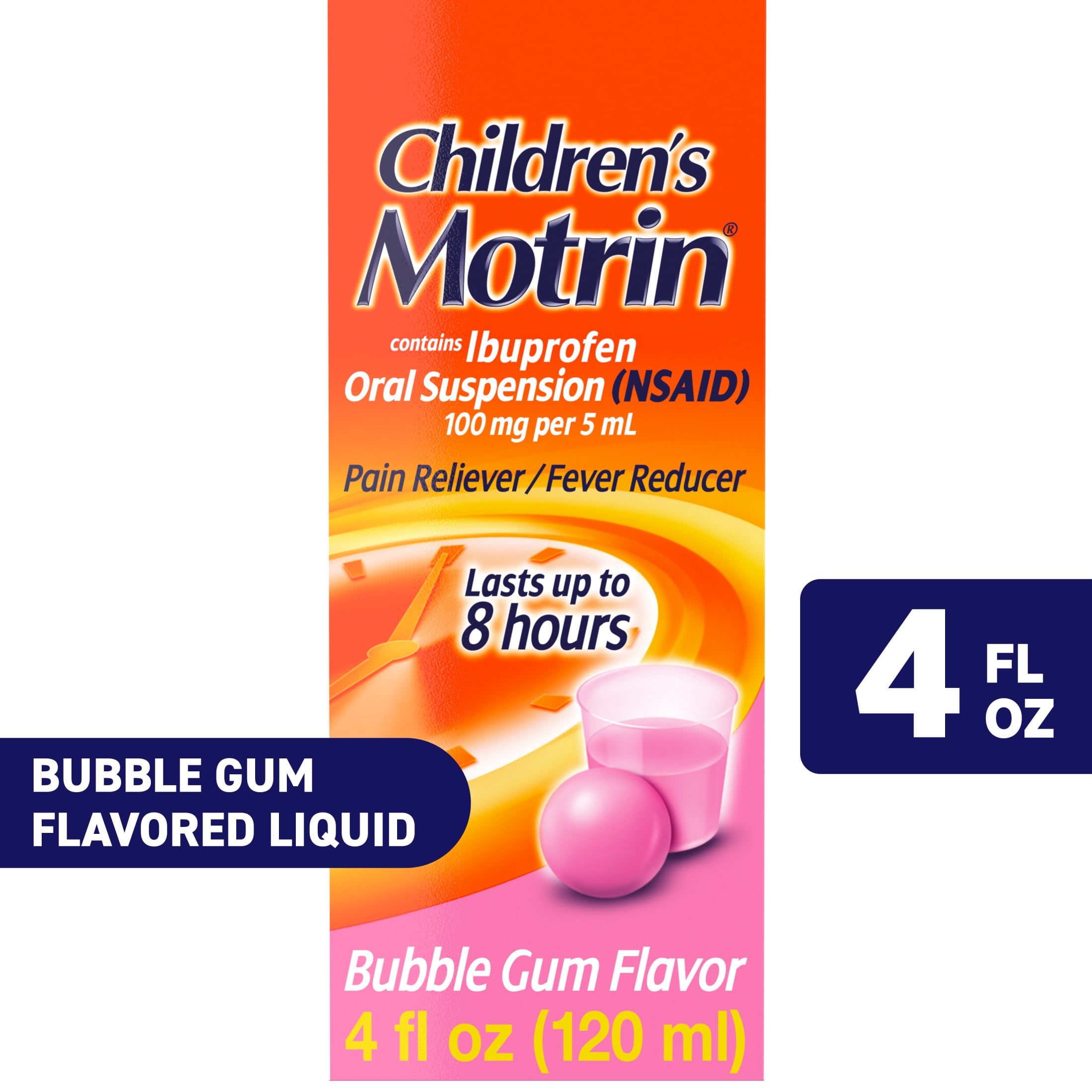 Motrin Ibuprofen Bubblegum Flavor Kids Medicine 4 fl oz Childrens