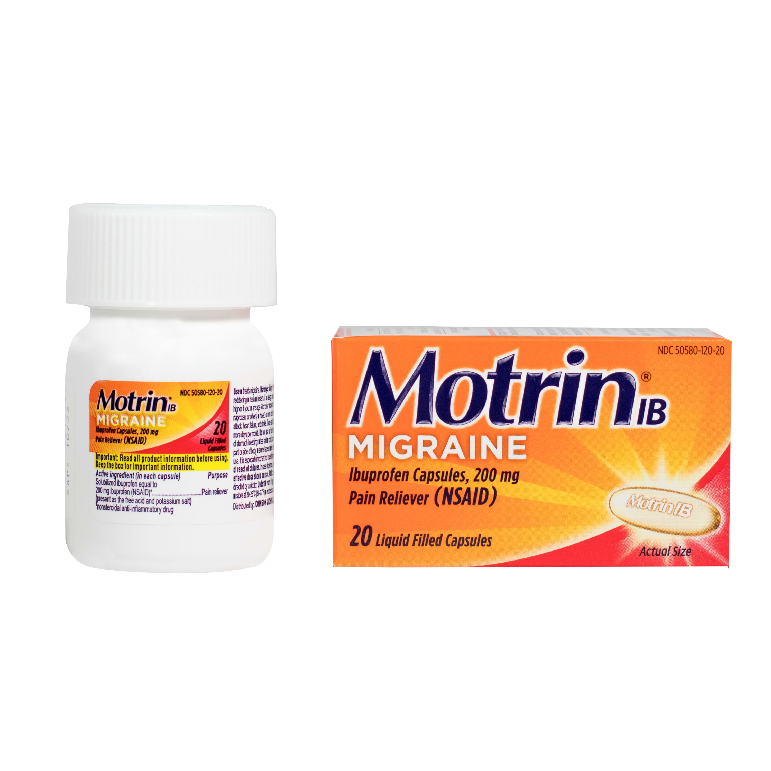 Motrin IB Migraine Relief Liquid Gel Caps Ibuprofen 200mg 20 Ct