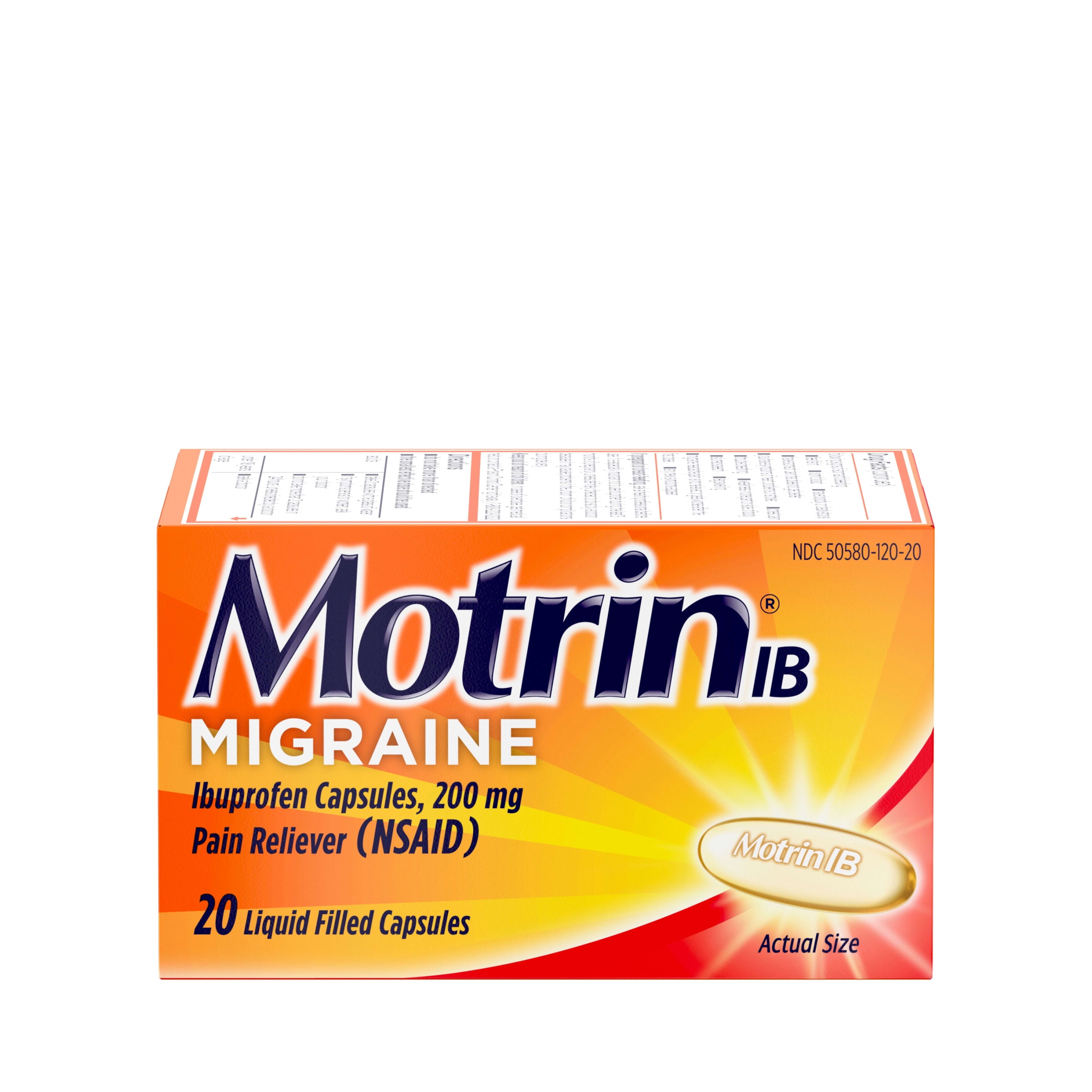 Motrin IB Migraine Relief Liquid Gel Caps Ibuprofen 200mg 20 Ct