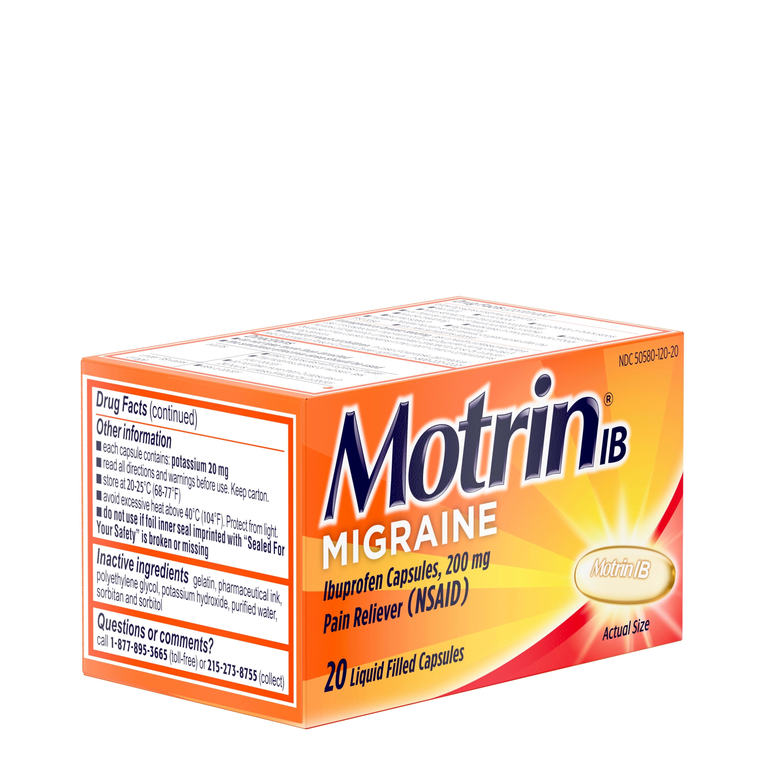 Motrin IB Migraine Relief Liquid Gel Caps Ibuprofen 200mg 20 Ct