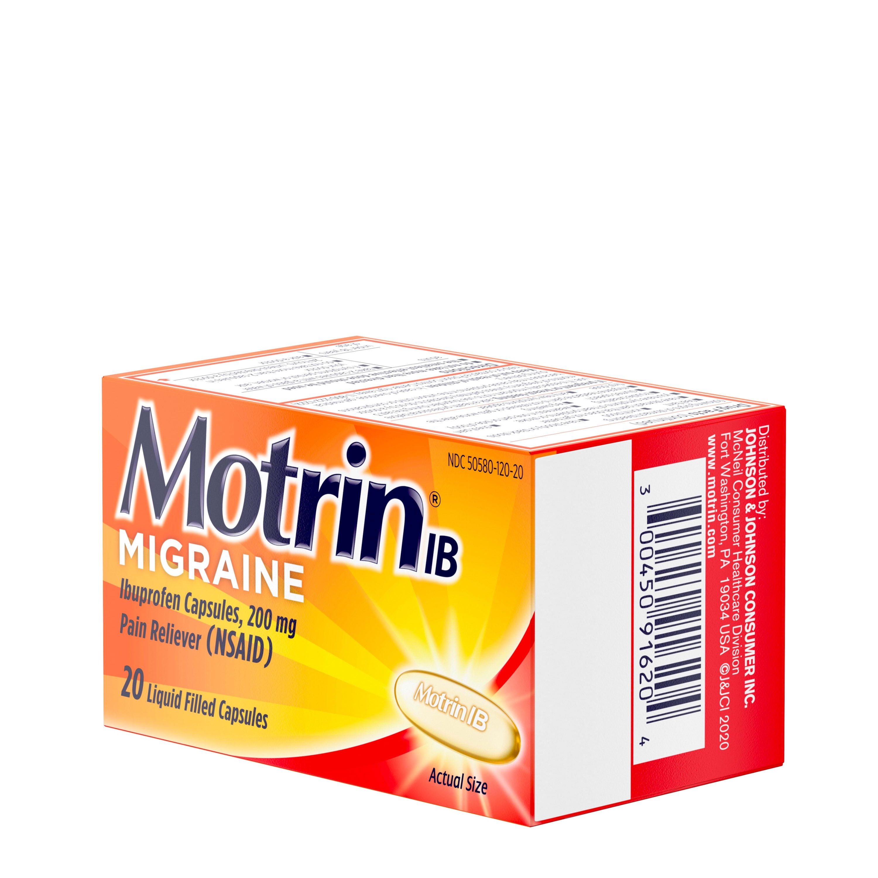 Motrin IB Migraine Relief Liquid Gel Caps Ibuprofen 200mg 20 Ct