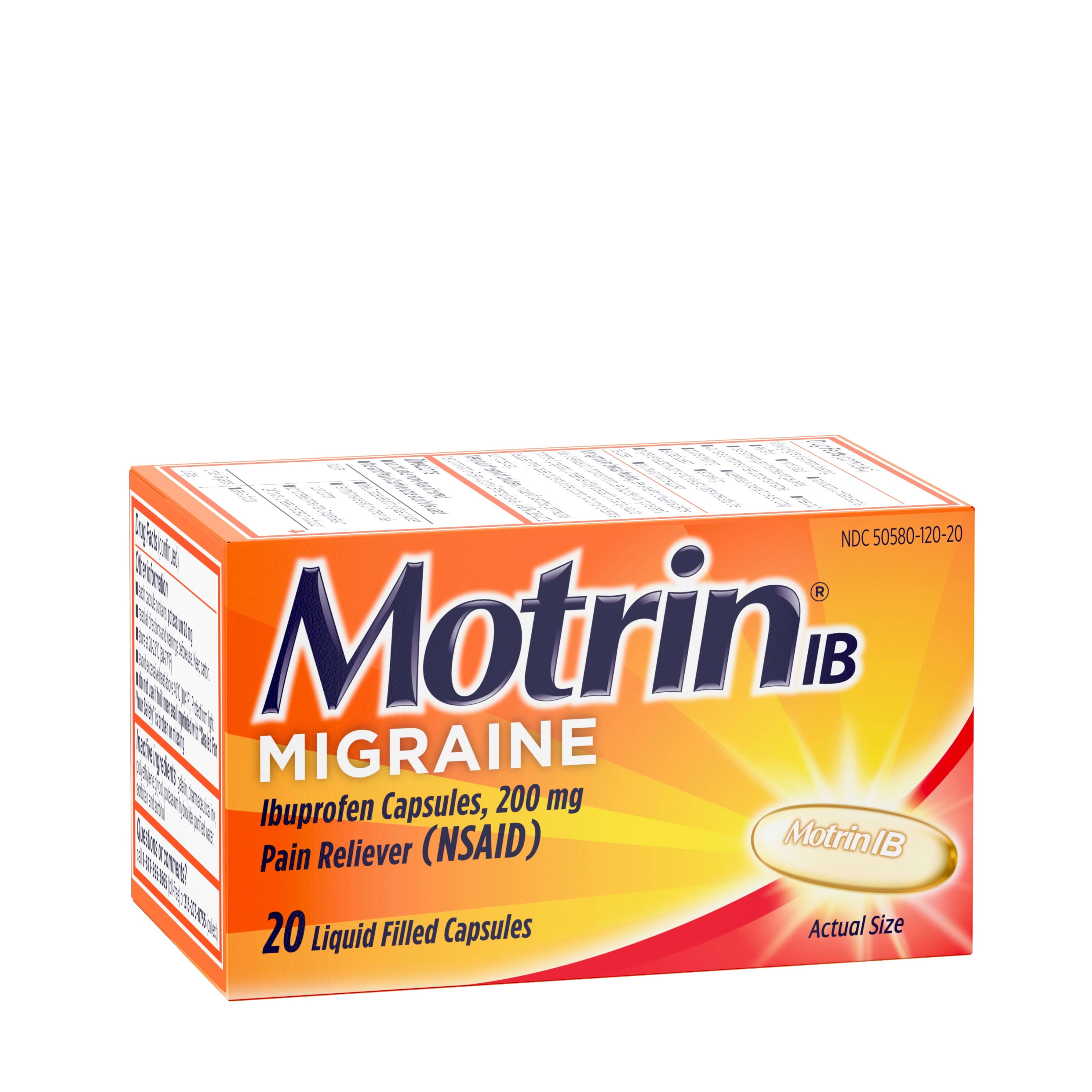 Motrin IB Migraine Relief Liquid Gel Caps Ibuprofen 200mg 20 Ct