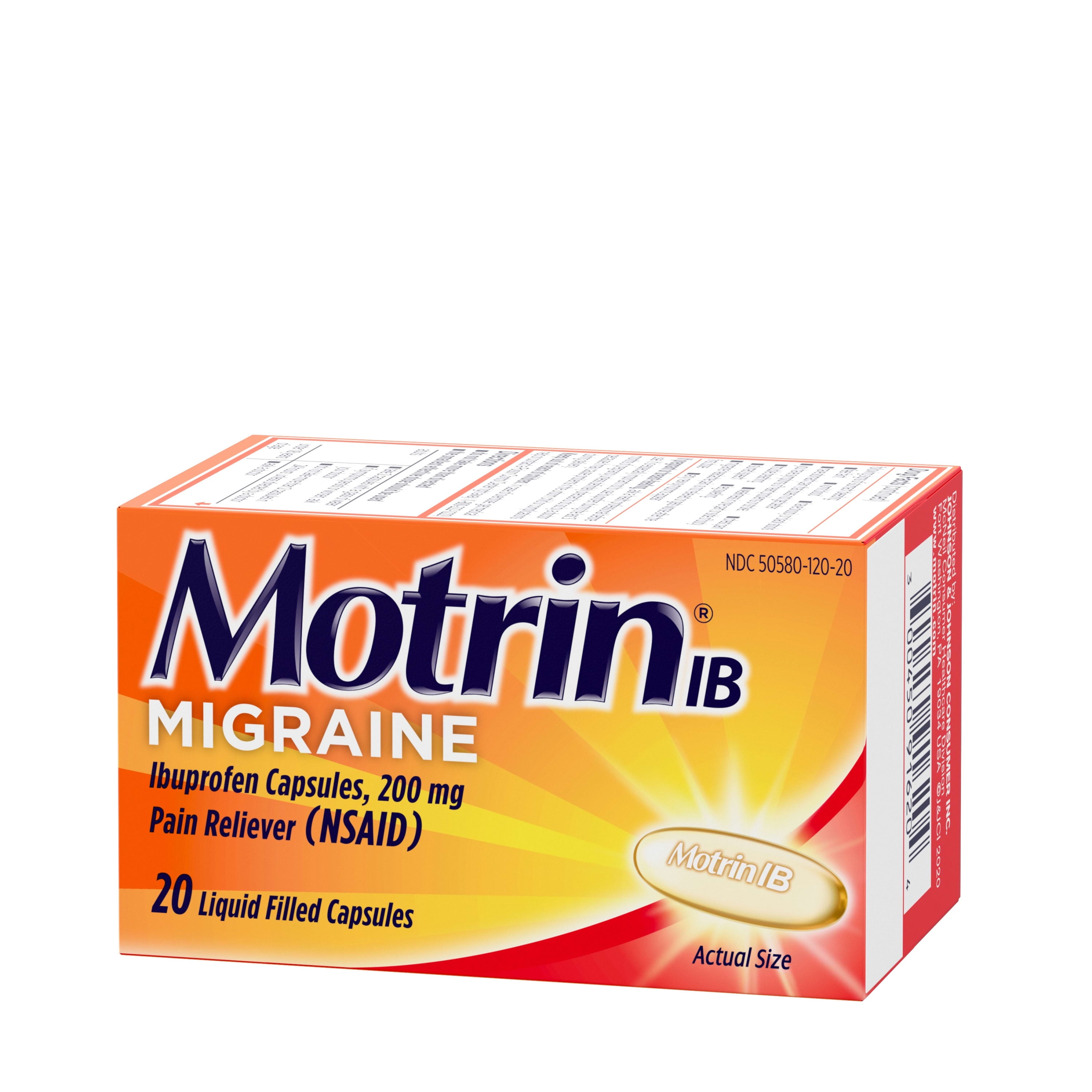 Motrin IB Migraine Relief Liquid Gel Caps Ibuprofen 200mg 20 Ct