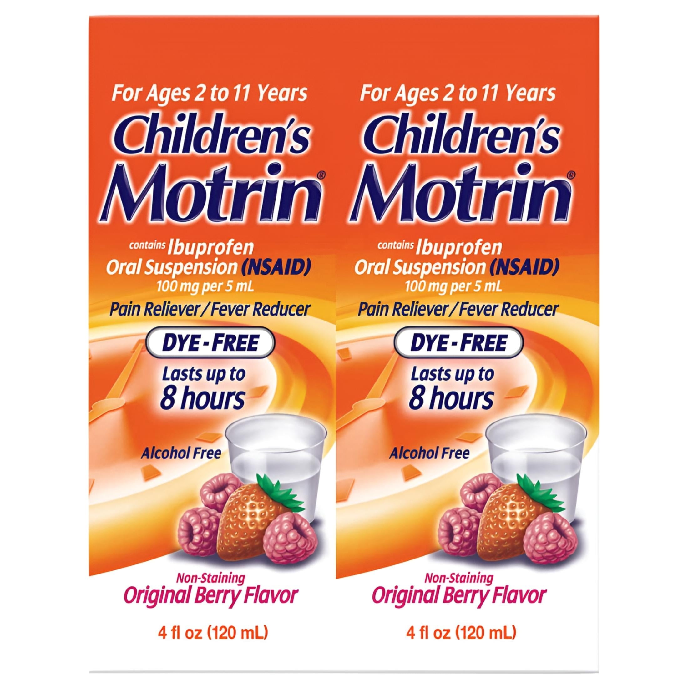 Motrin Dye-Free Pain Fever Reducer Original Berry 4 oz 2-Pack Twin Pack Children