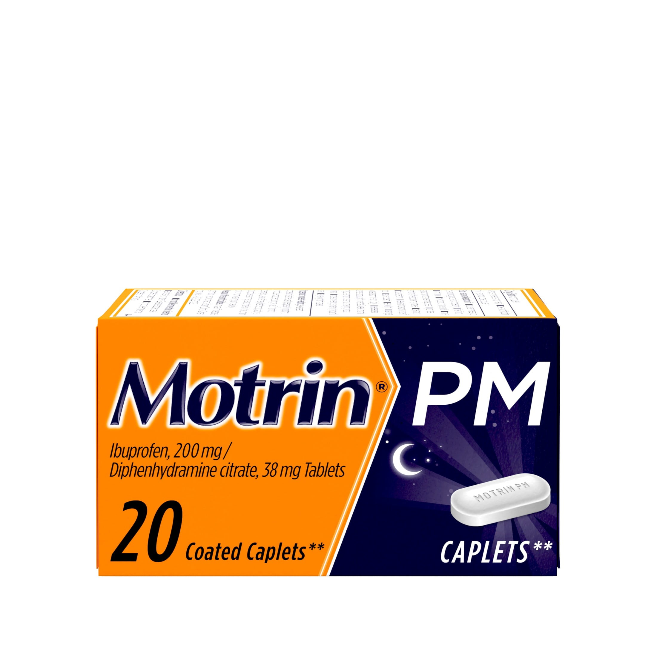 Motrin PM Pain Relief Caplets 200mg Ibuprofen 38mg Sleep Aid 20 Ct