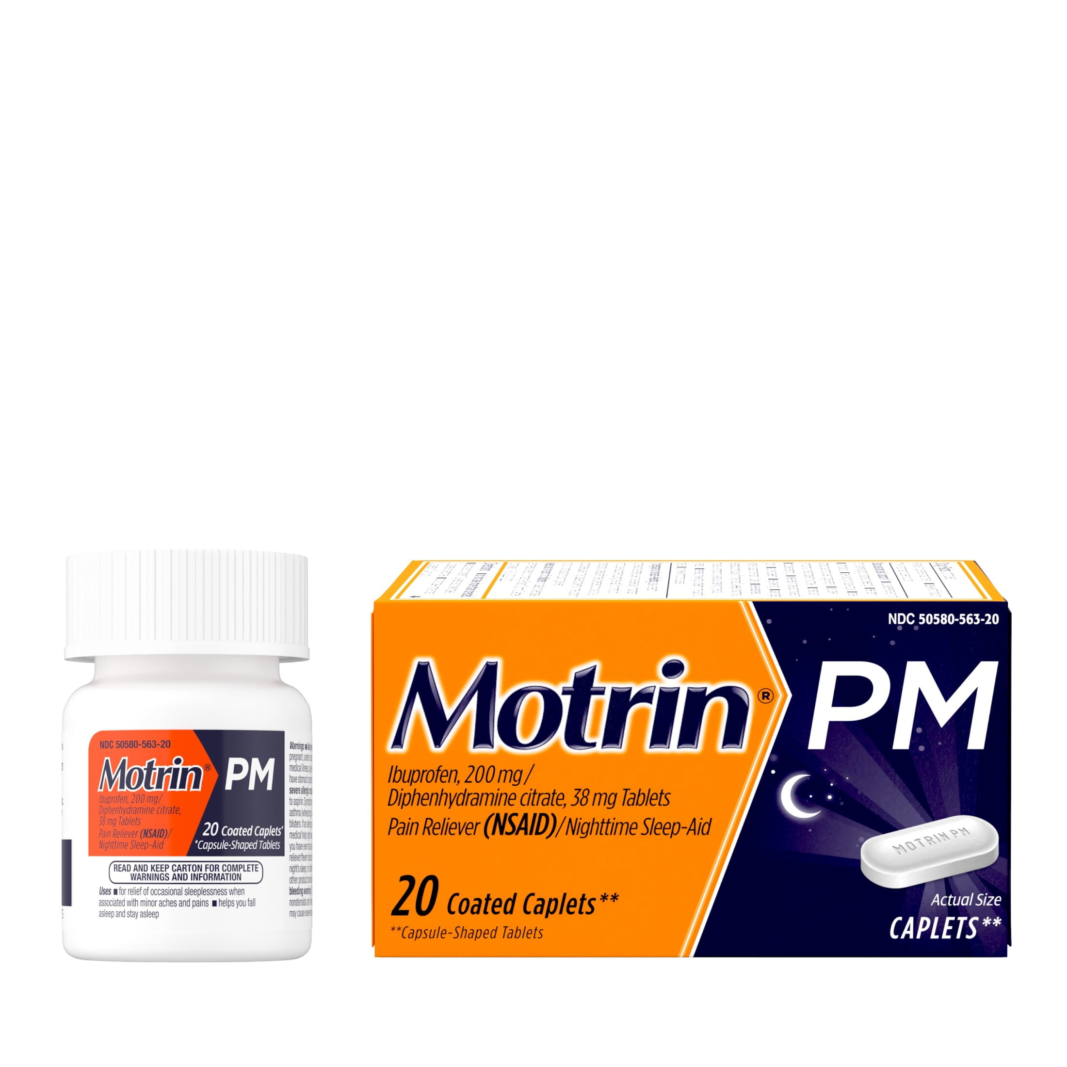 Motrin PM Pain Relief Caplets 200mg Ibuprofen 38mg Sleep Aid 20 Ct