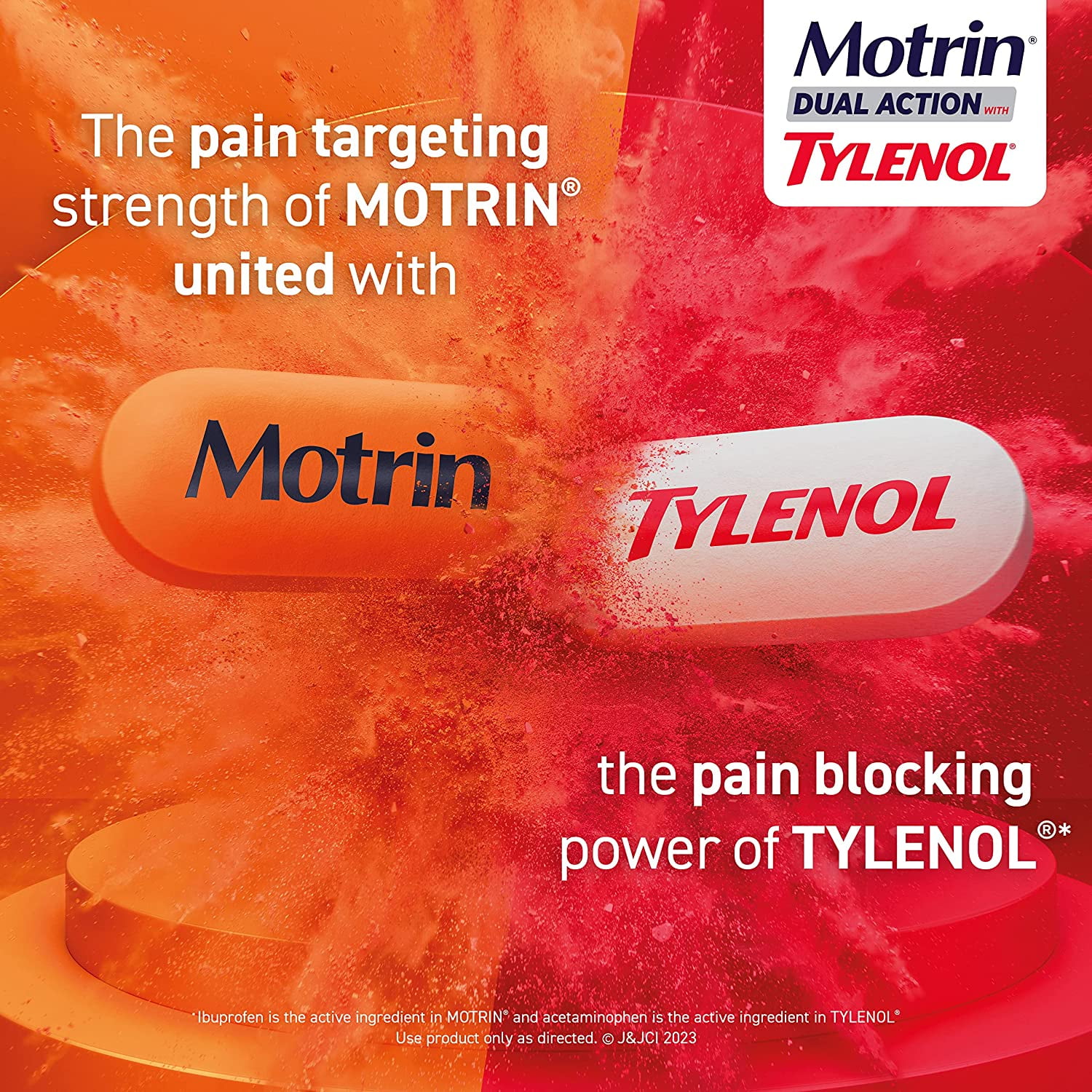 Motrin Dual Action Tylenol Pain Reliever Ibuprofen Acetaminophen Two Medicines Minor Aches Pains NSAID 125 mg