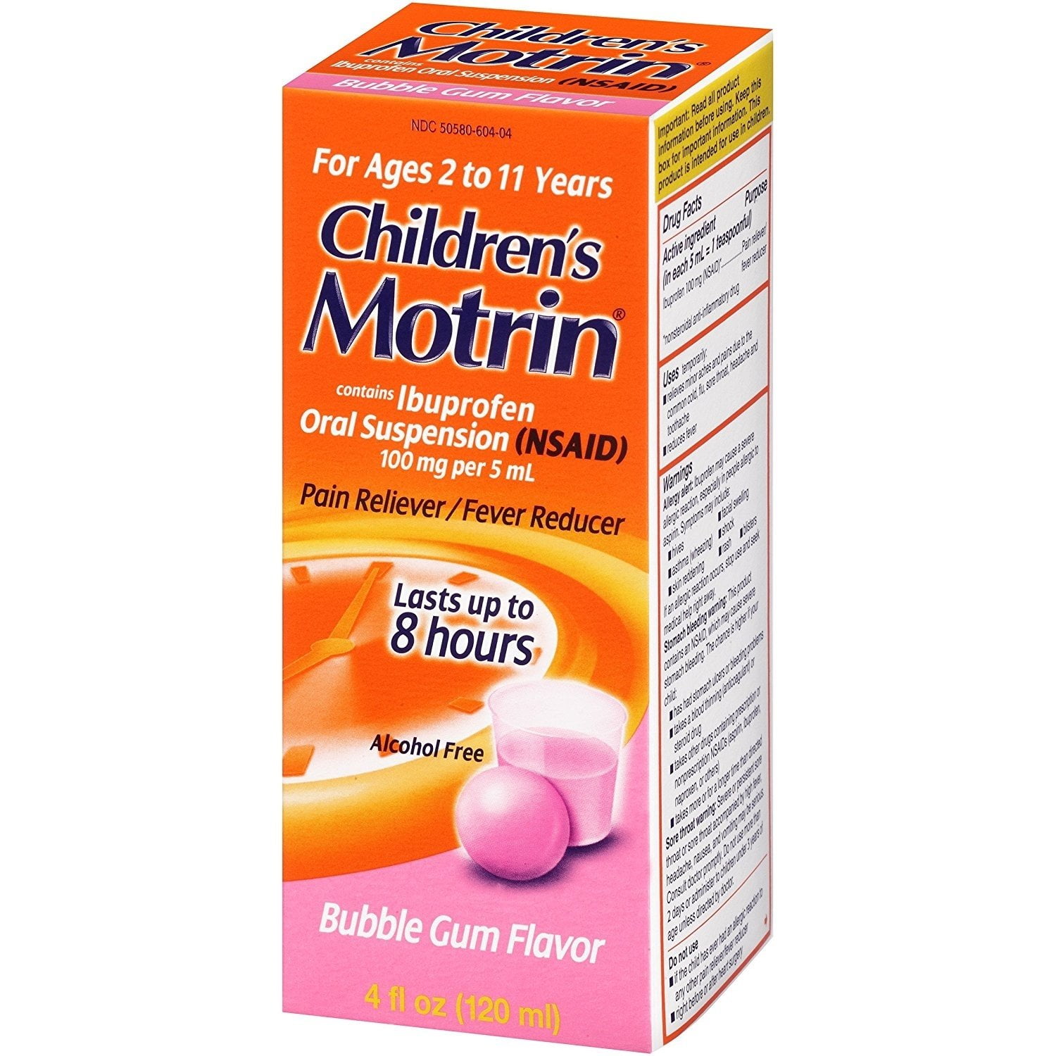 Motrin Childrens Pain Reliever Bubble Gum Flavored Oral Liquid Suspension 4oz