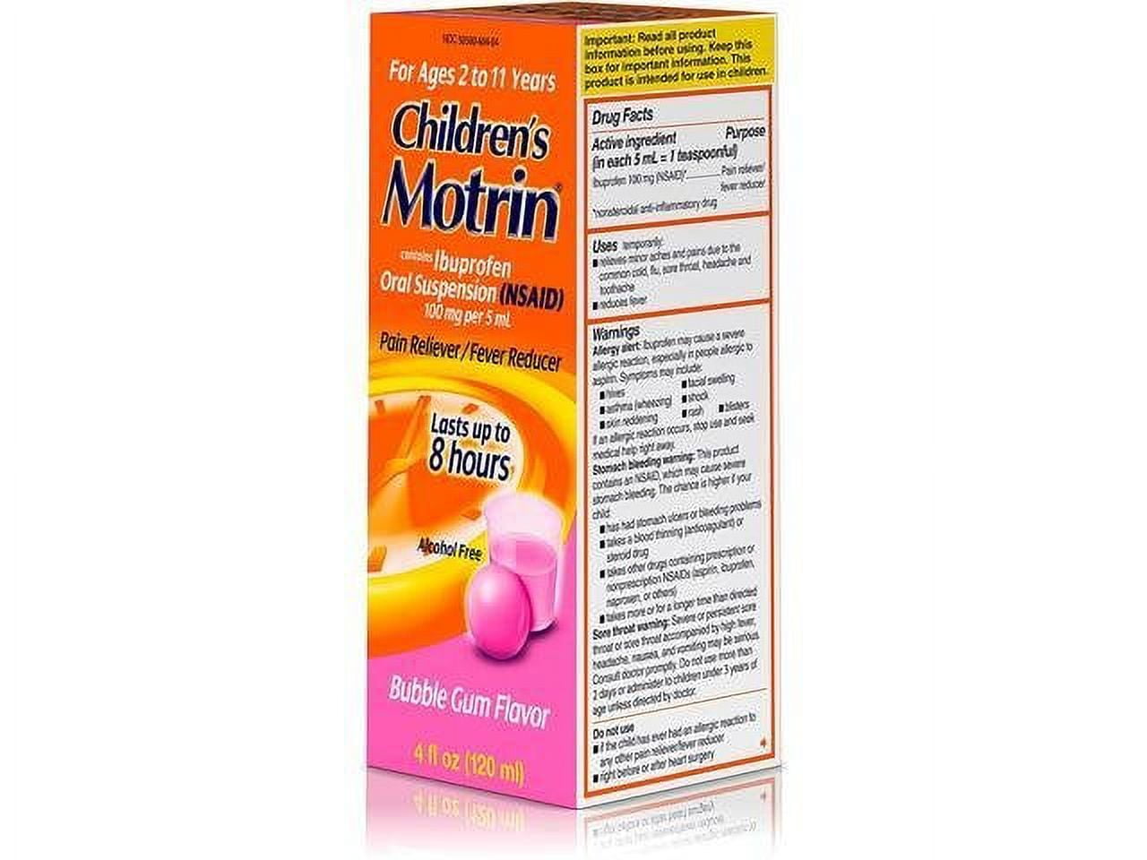 Motrin Childrens Pain Reliever Fever Reducer Liquid Bubble Gum Flavor 4 Fluid Ounce