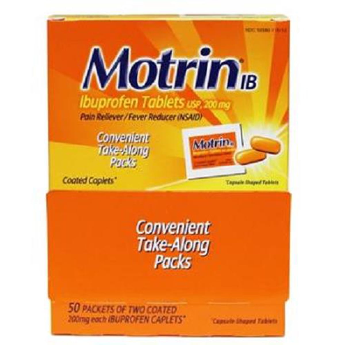 Motrin Ibuprofen Pain Relief Caplets 50 Packets Dispenser