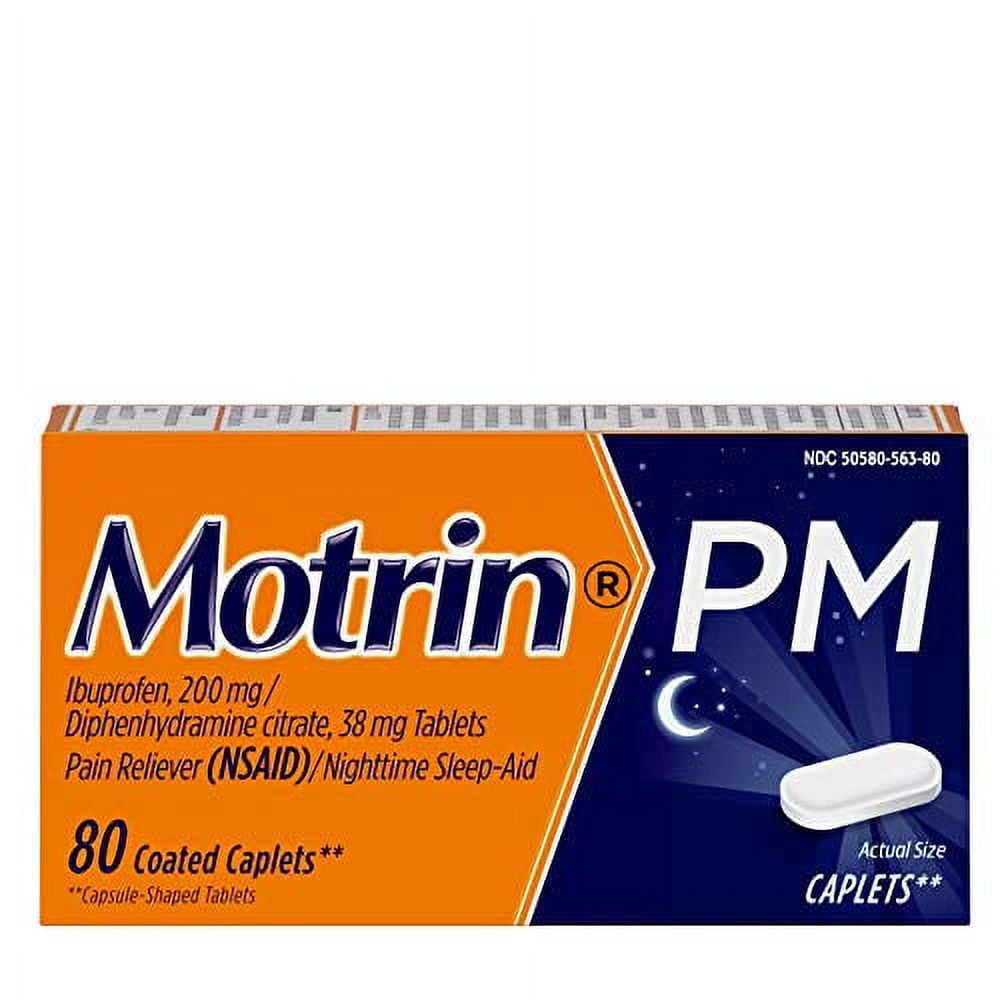 Motrin PM Caplets 200 mg Ibuprofen 38 mg Sleep Aid Nighttime Relief Minor Pains 80 ct