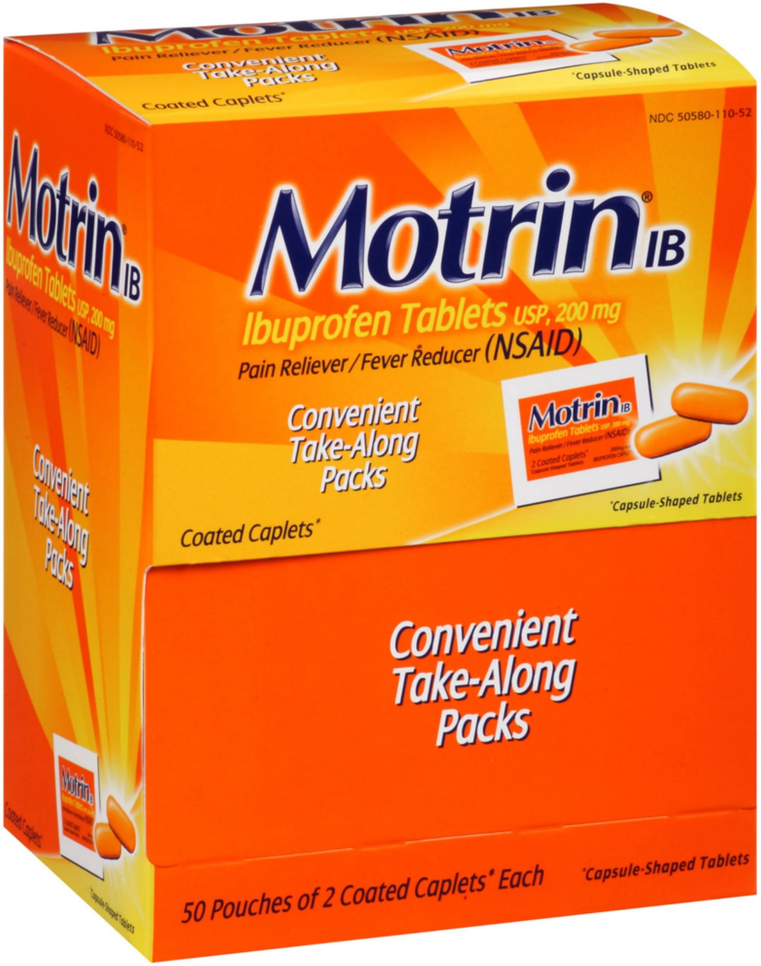 Motrin Ibuprofen Pain Fever Reducer Tablets 2-Pack 50 ea