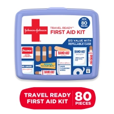 Band Aid Travel Ready Portable Emergency First Aid Kit with 80 Pieces