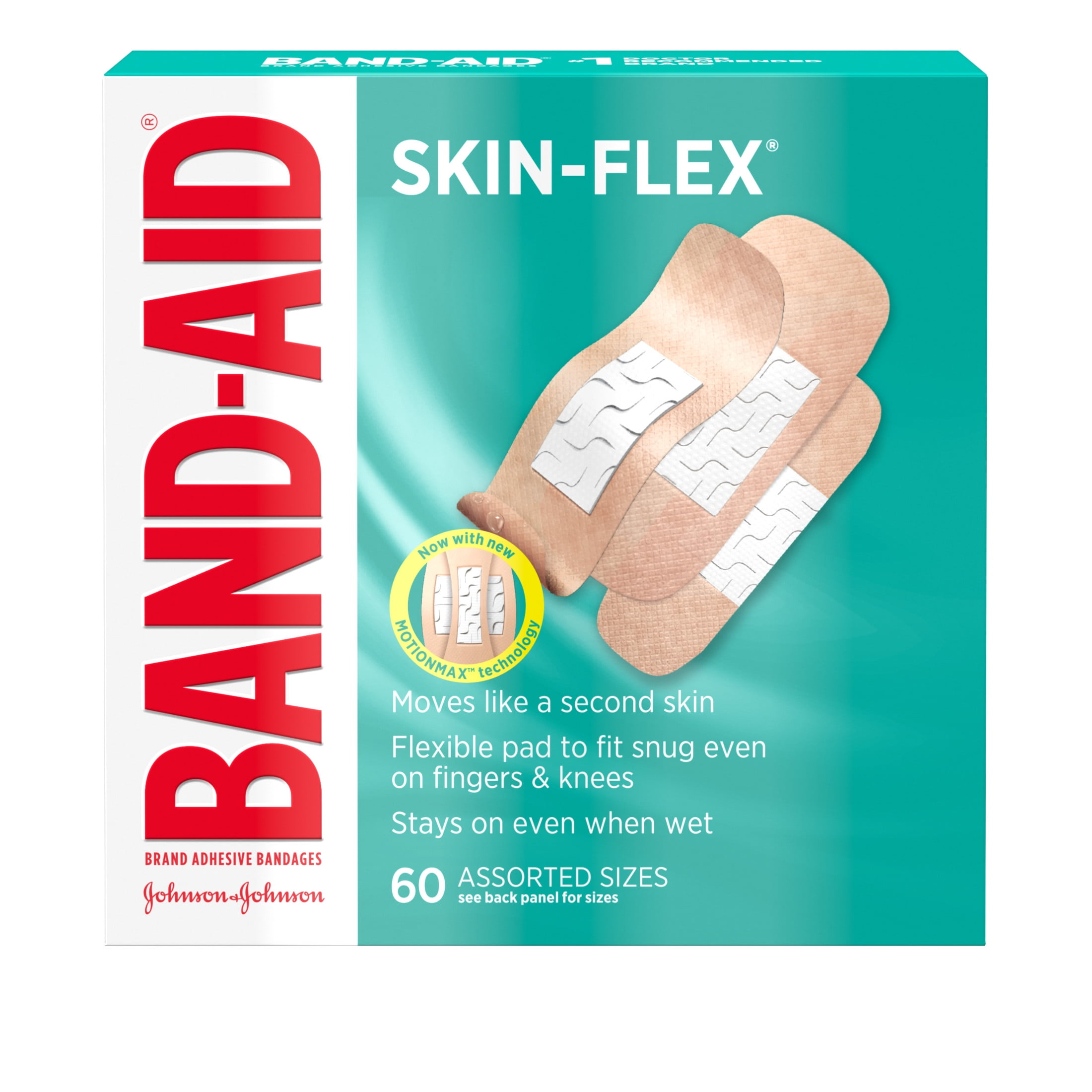 Band Aid Brand Skin Flex Adhesive Bandages Assorted Sizes 60 Count