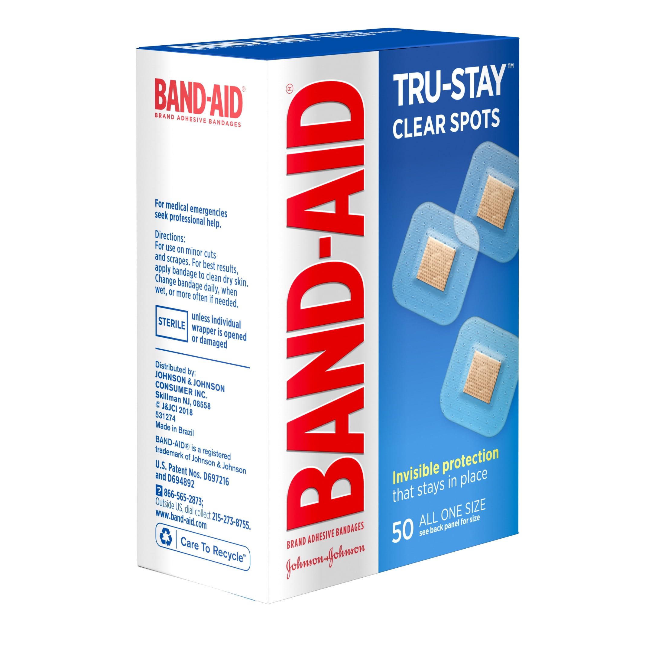 Band-Aid Brand Tru-Stay Clear Spots Square Bandages One Size 50 Count