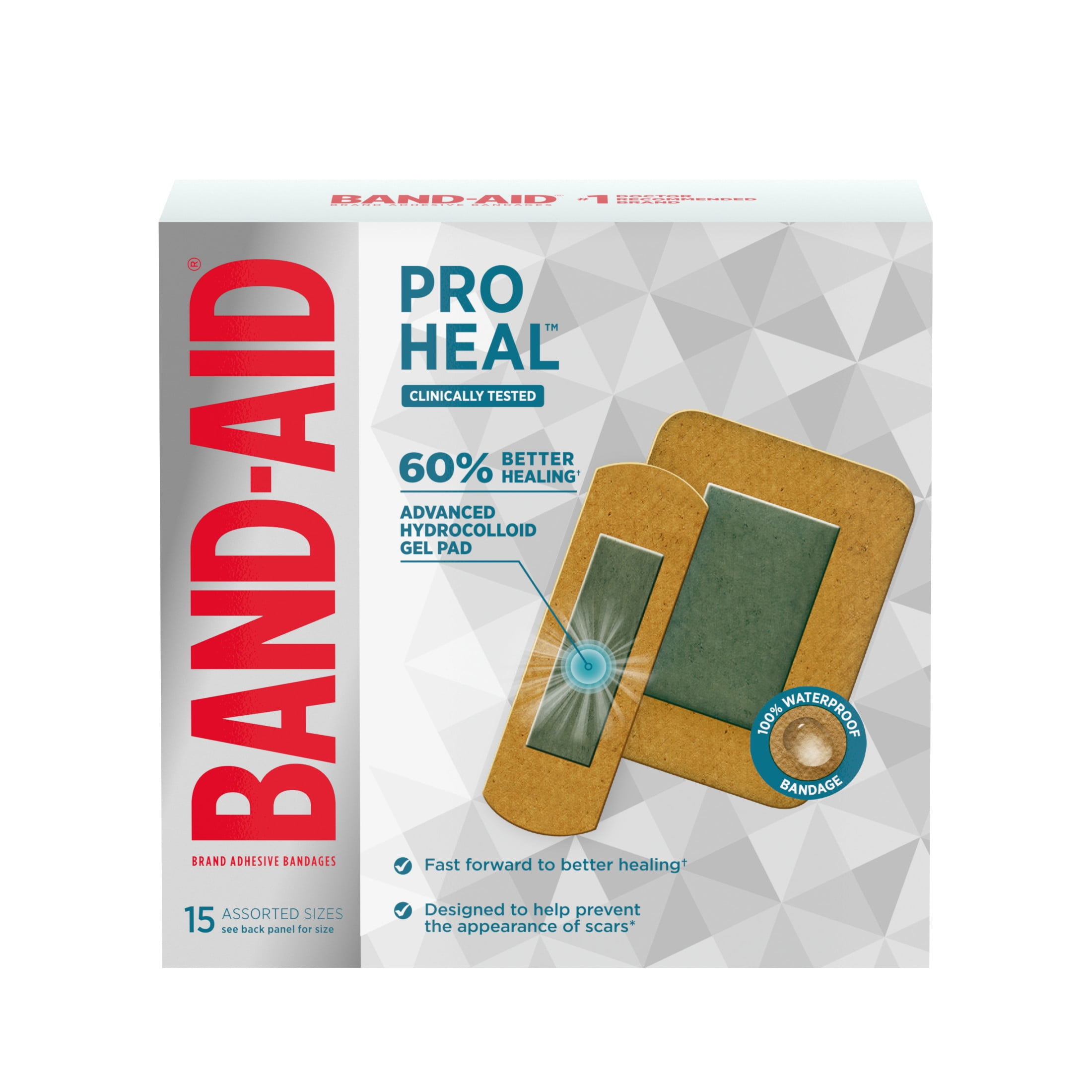 Band-Aid Brand Pro Heal Assorted Hydrocolloid Pad Bandages 15 Ct