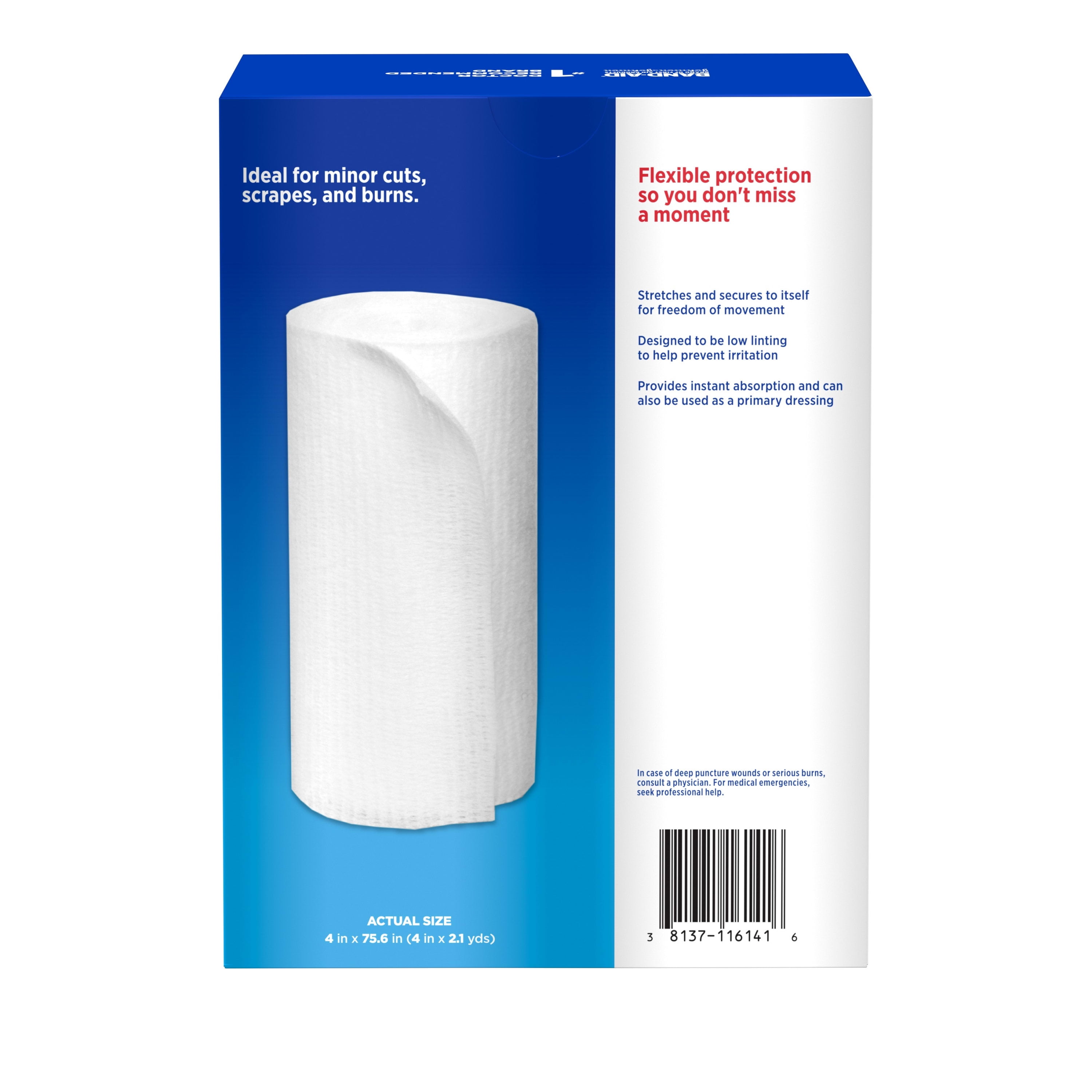 Band Aid Brand Flexible Rolled Medical Gauze 4in x 2.1yd 5 ct Kit