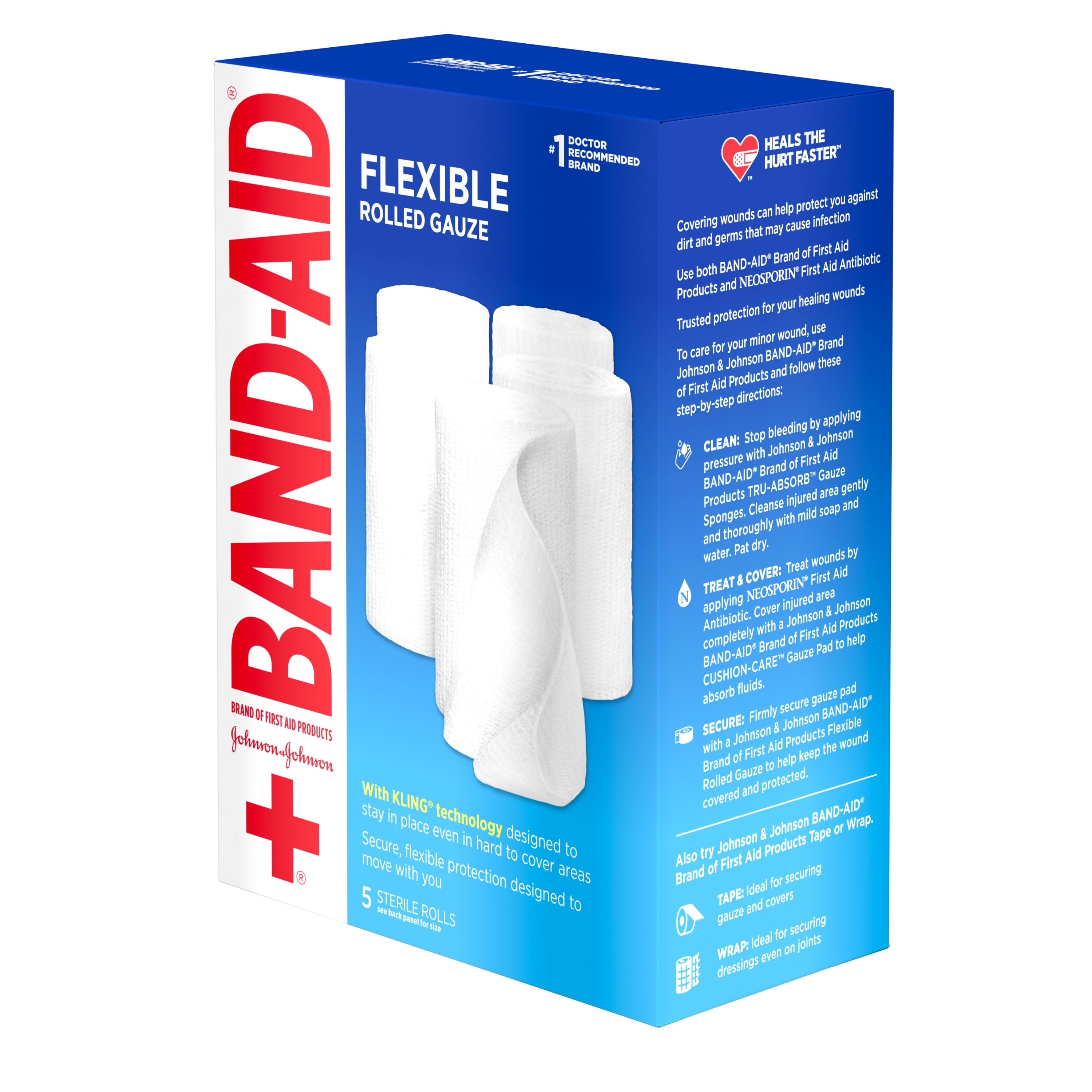 Band Aid Brand Flexible Rolled Medical Gauze 4in x 2.1yd 5 ct Kit