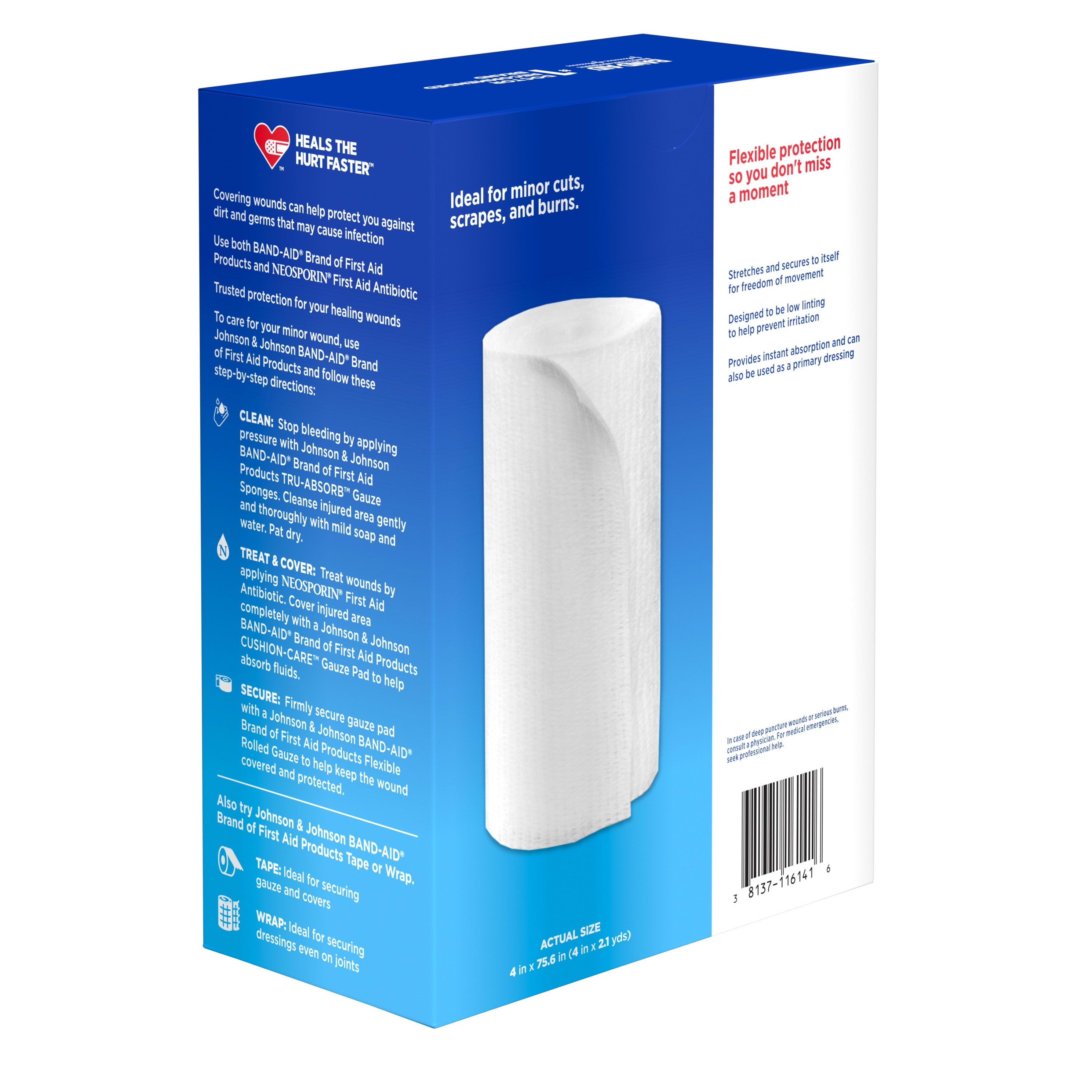 Band Aid Brand Flexible Rolled Medical Gauze 4in x 2.1yd 5 ct Kit