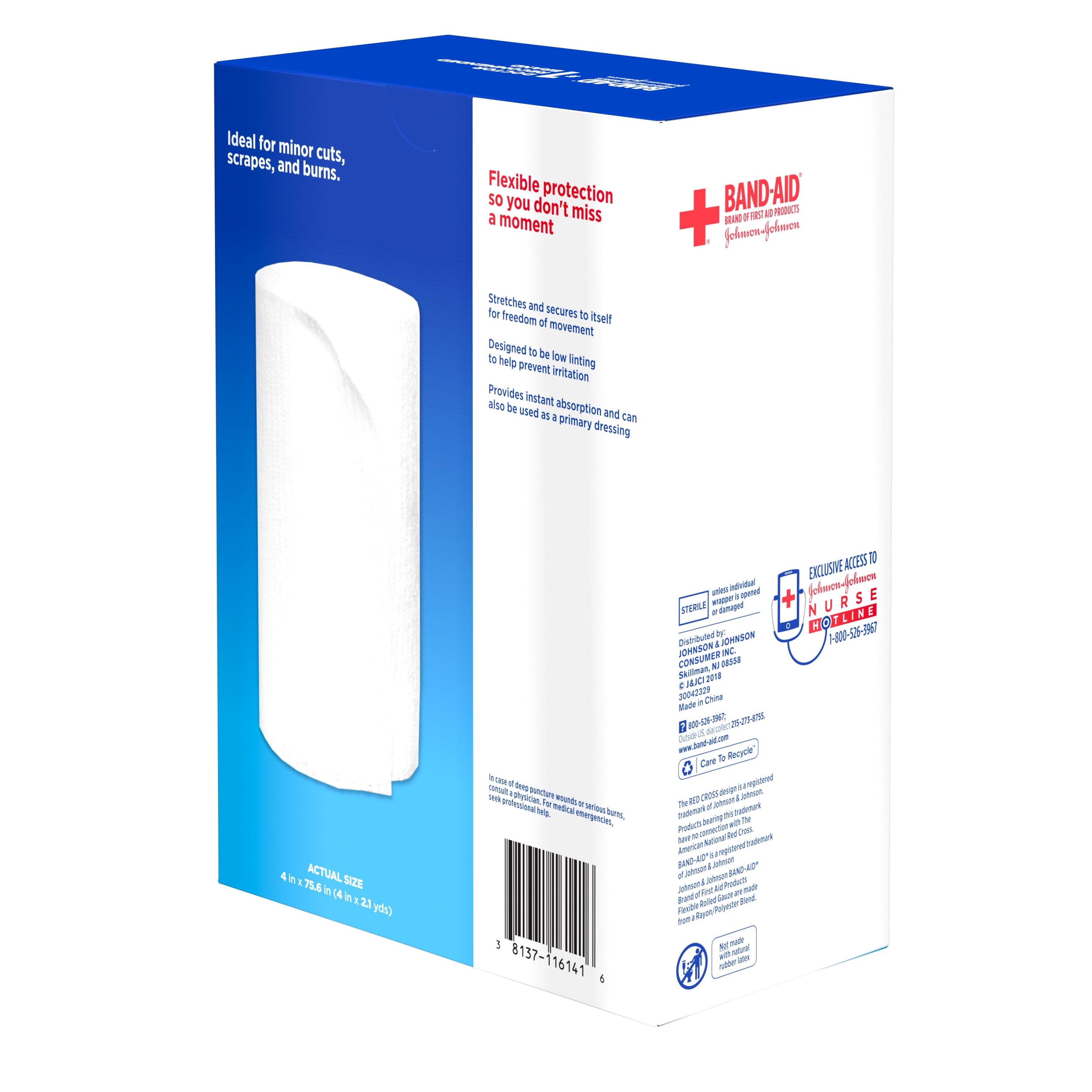 Band Aid Brand Flexible Rolled Medical Gauze 4in x 2.1yd 5 ct Kit
