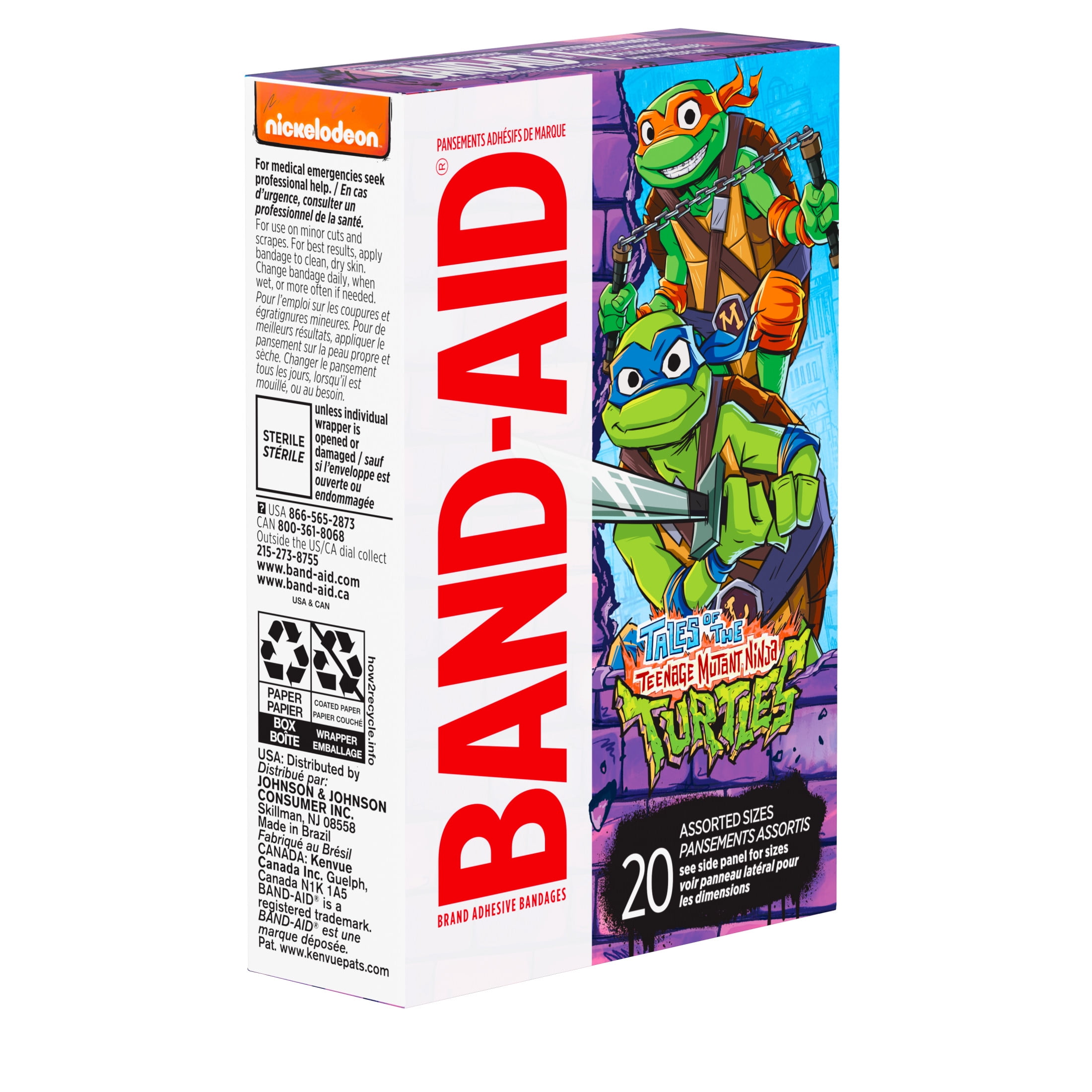 BAND-AID Brand Kid Bandages Nickelodeon TMNT Assorted 20 Ct