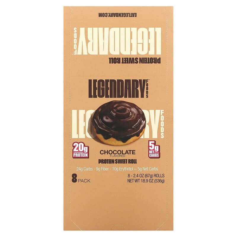 Legendary Foods Protein Sweet Roll Chocolate 8 Pack 2.4 oz 67g Each Pack of 3