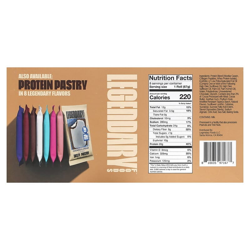 Legendary Foods Protein Sweet Roll Chocolate 8 Pack 2.4 oz 67g Each Pack of 3