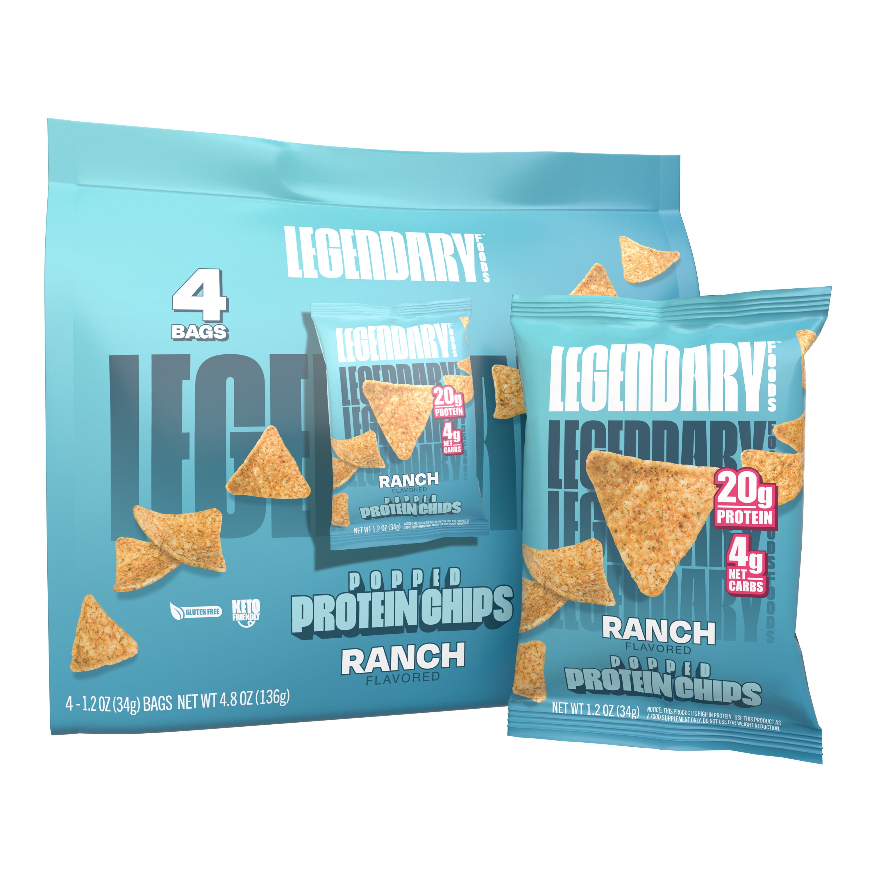 Legendary Foods Popped Protein Chips Ranch 4 Pack Protein Snack Gluten-Free Keto Friendly