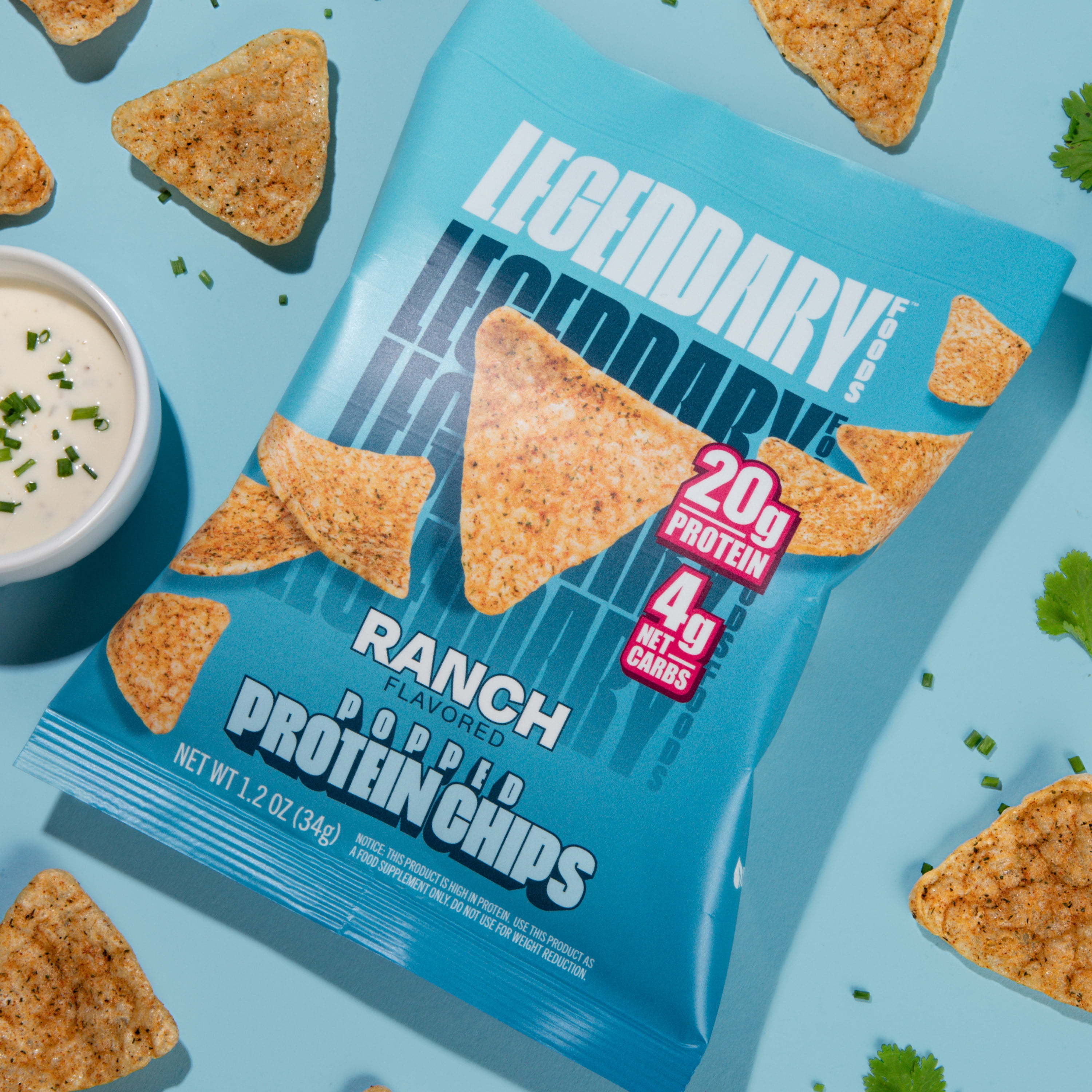 Legendary Foods Popped Protein Chips Ranch 4 Pack Protein Snack Gluten-Free Keto Friendly