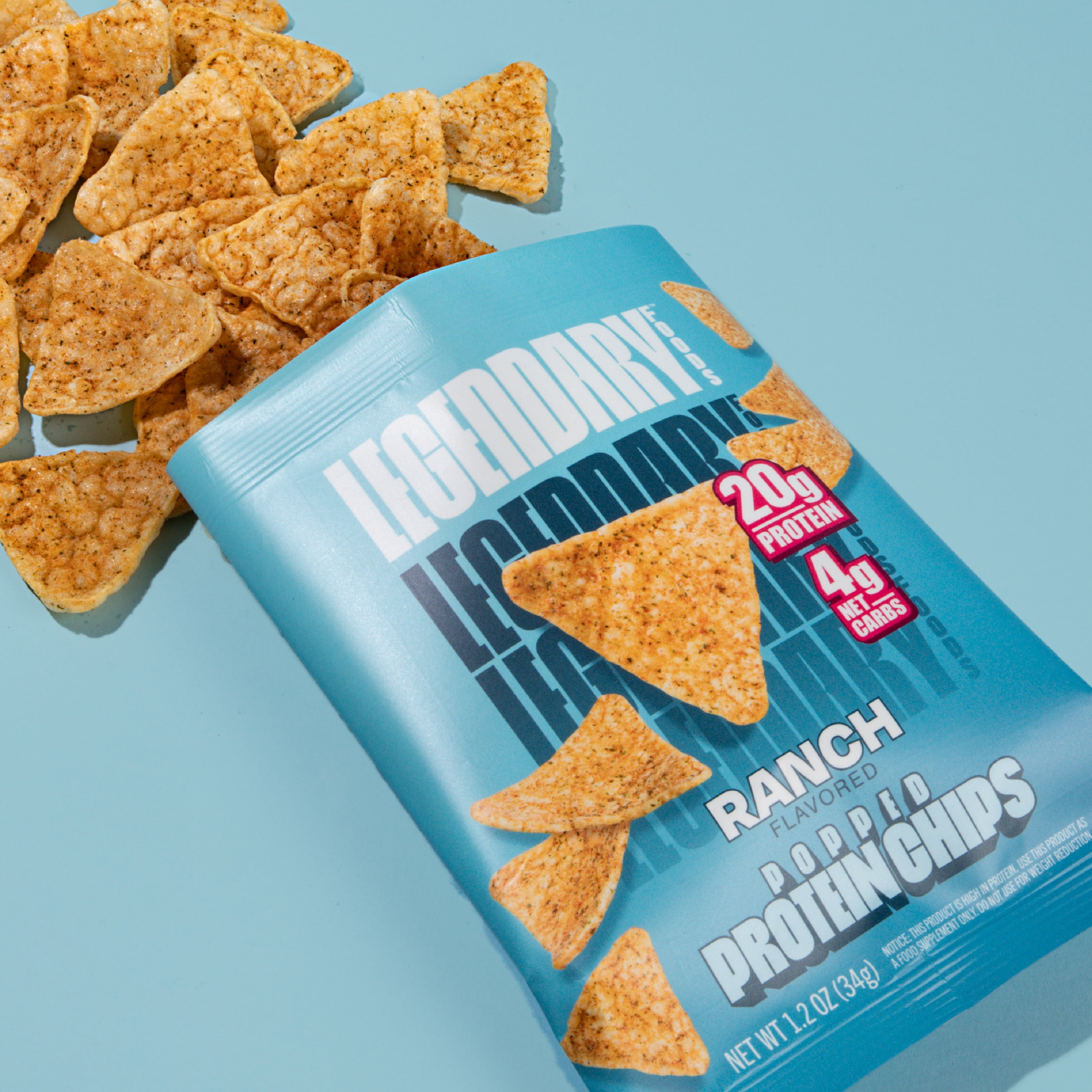Legendary Foods Popped Protein Chips Ranch 4 Pack Protein Snack Gluten-Free Keto Friendly