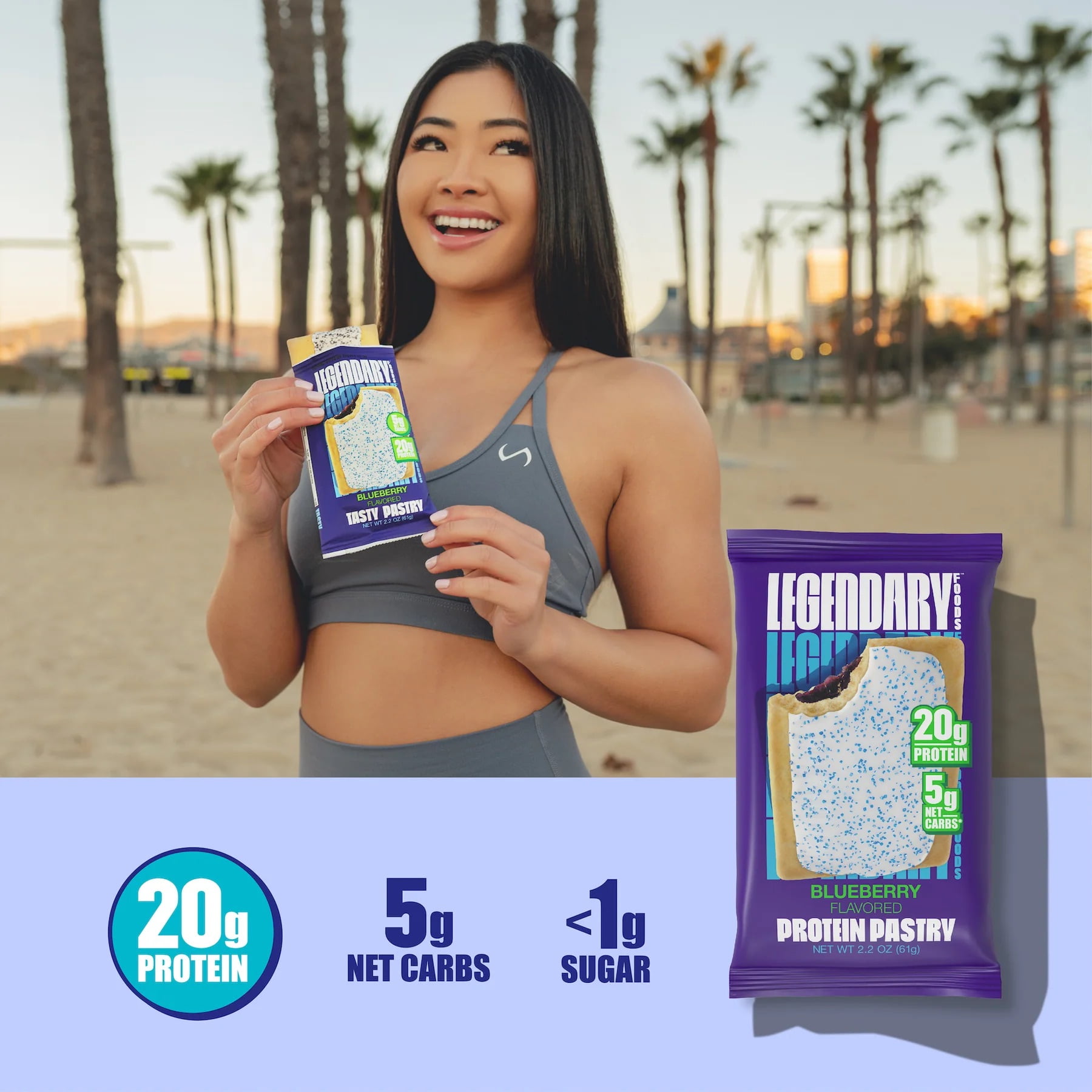 Legendary Foods Blueberry Protein Pastry 20g Protein 2.2 oz 8 Count