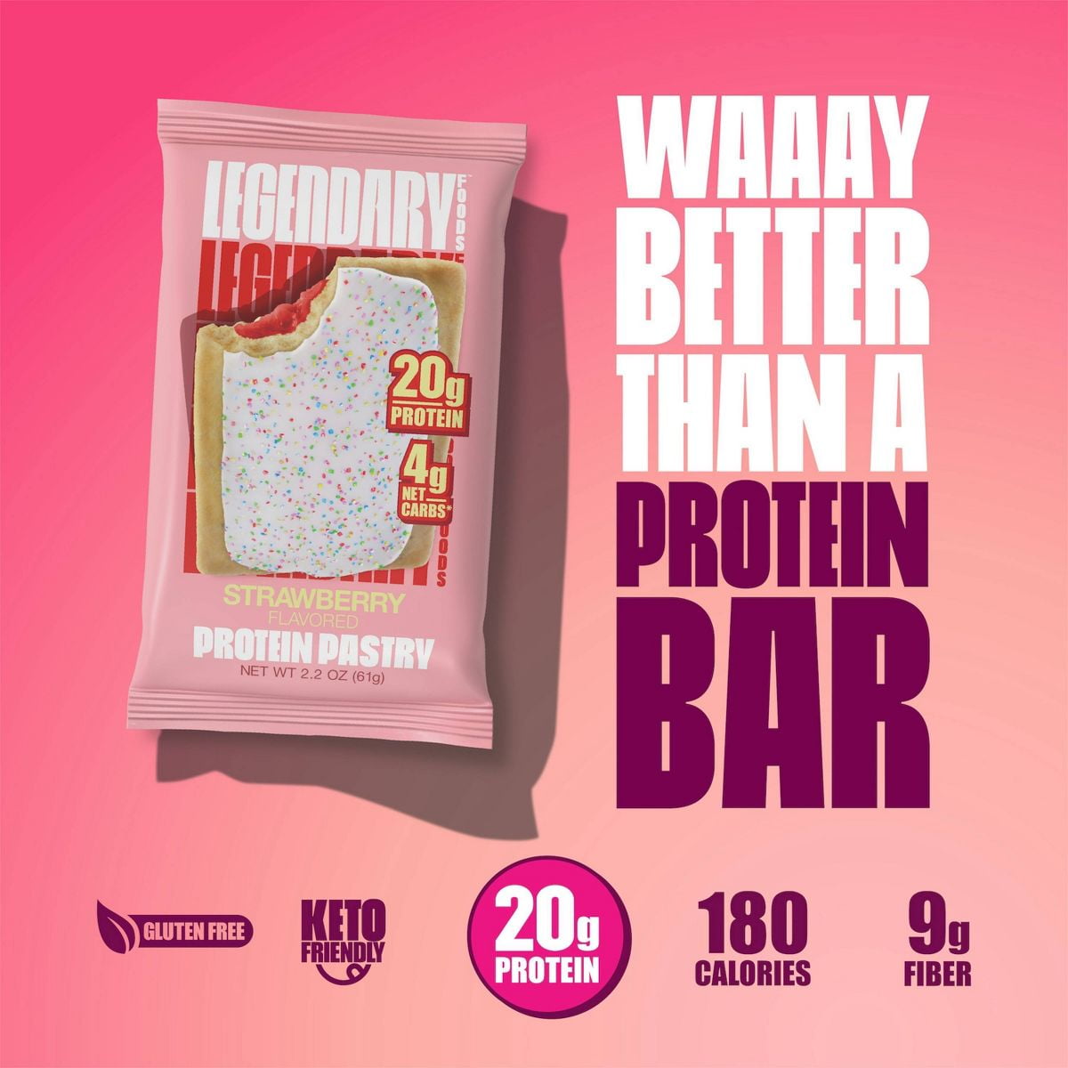 Legendary Foods Gluten Free Keto Protein Pastry Strawberry 8.6oz 4ct