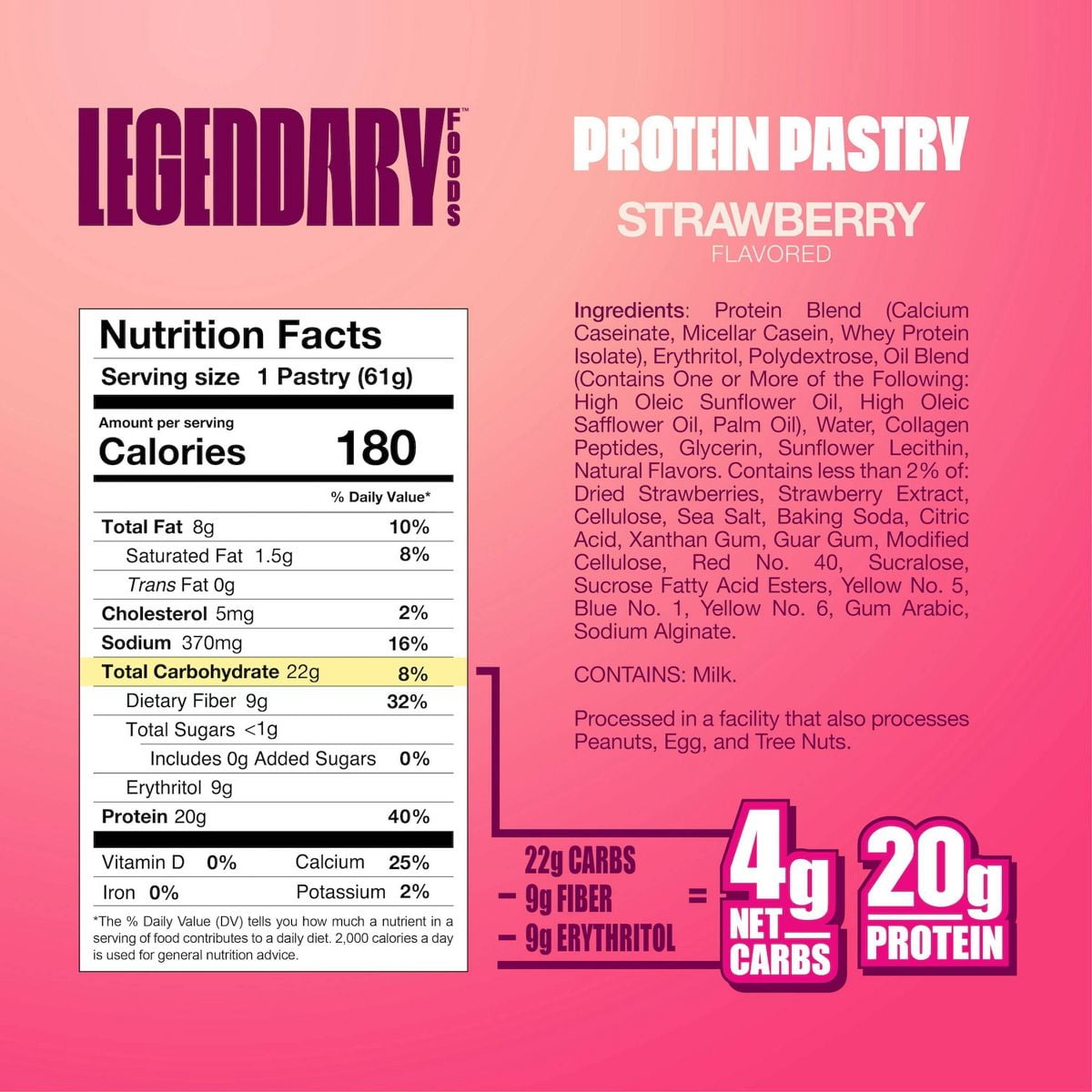 Legendary Foods Gluten Free Keto Protein Pastry Strawberry 8.6oz 4ct