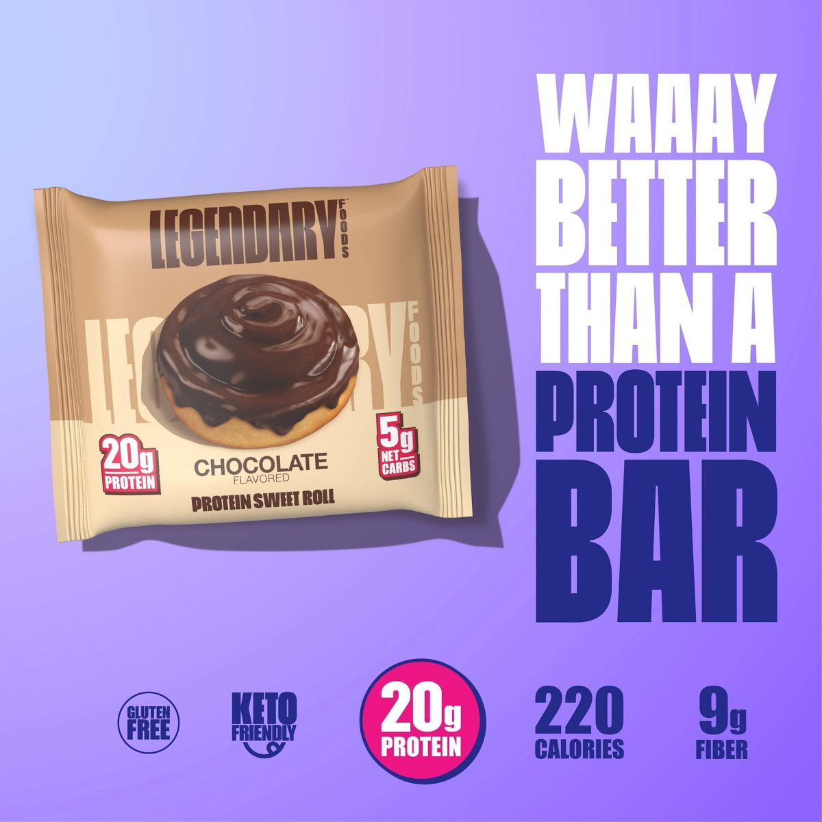 Legendary Foods Gluten Free Keto Protein Sweet Roll Chocolate 9.5oz 4ct