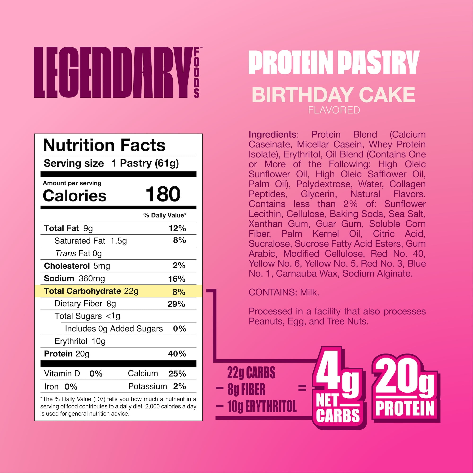 Legendary Birthday Cake Protein Pastry Low Carb Snack Pack to Go 10 Count