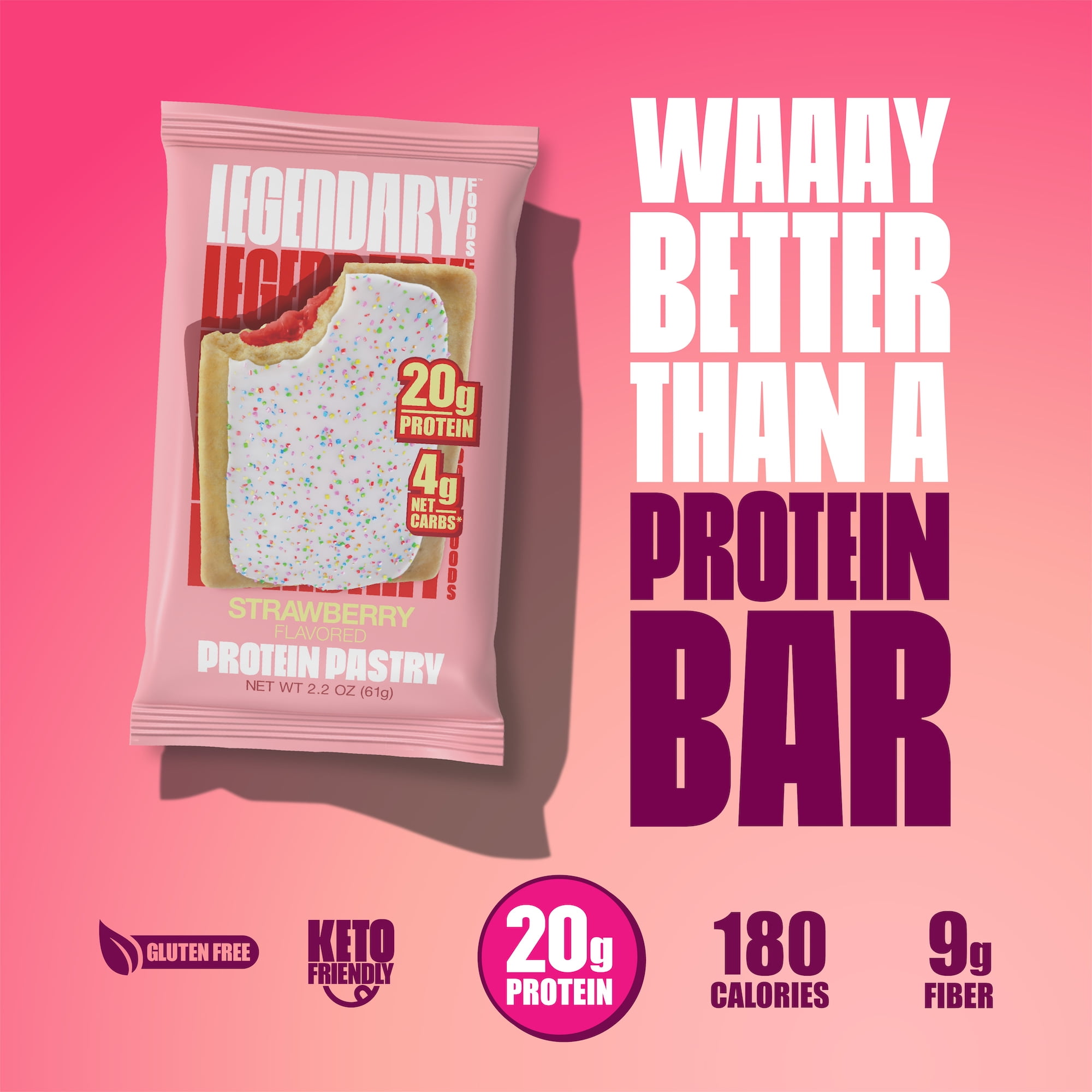 Legendary Strawberry Protein Pastry Low Carb Snack Pack to Go 10 Count