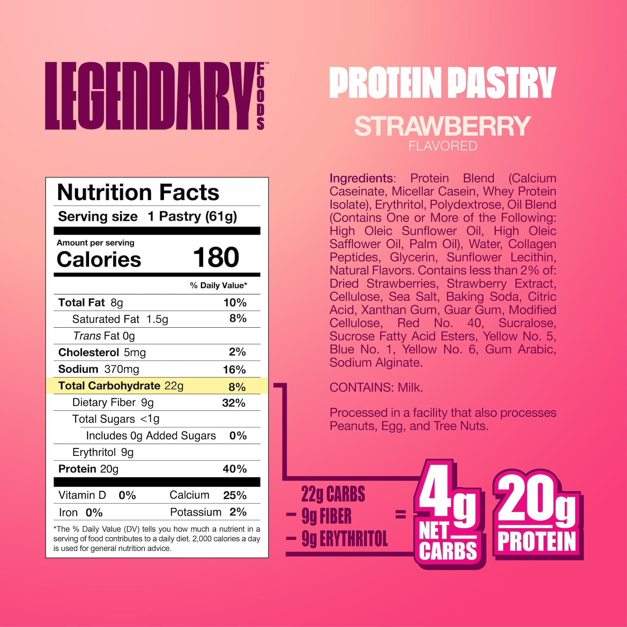 Legendary Strawberry Protein Pastry Low Carb Snack Pack to Go 10 Count