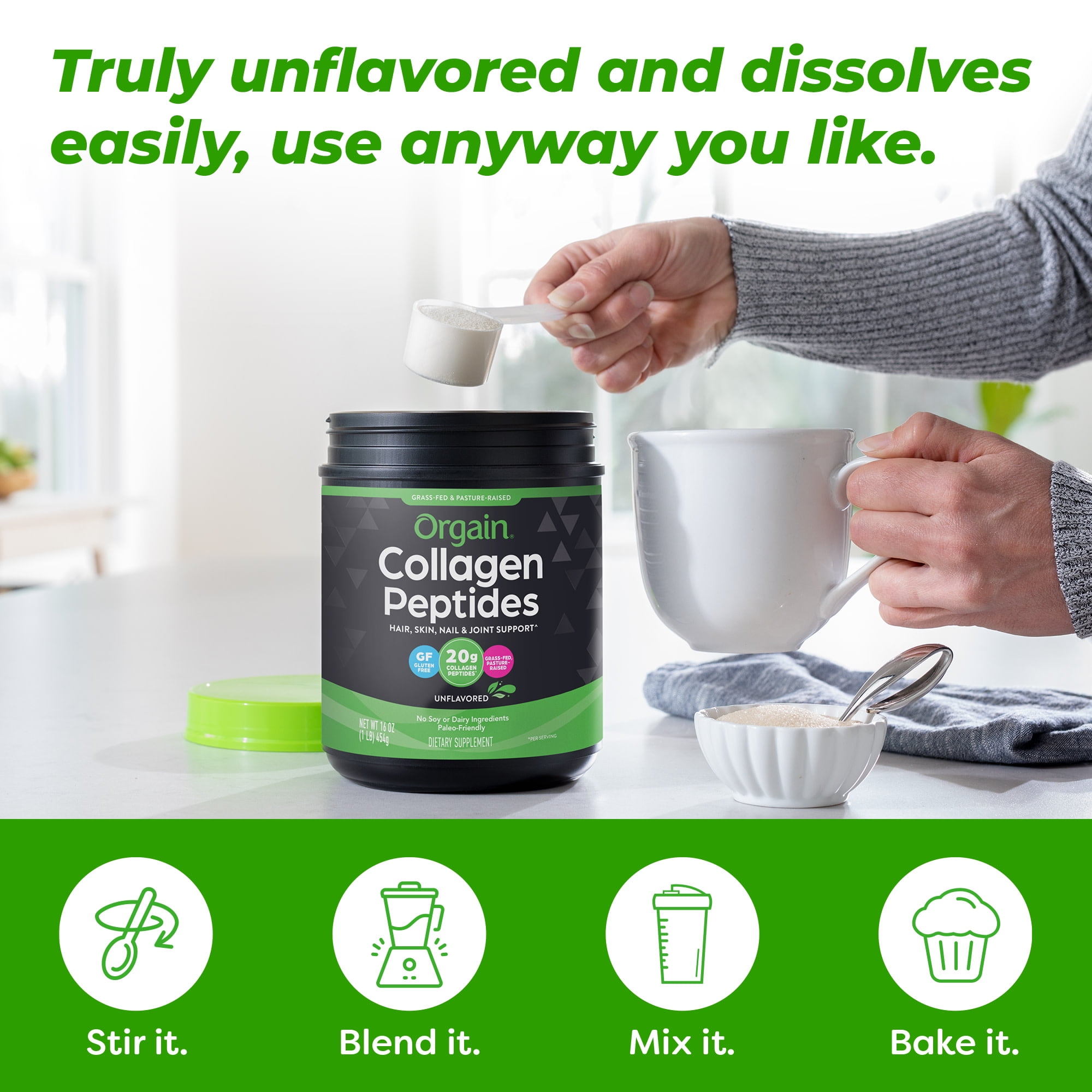 Orgain Grass Fed 20g Collagen Peptides Powder Unflavored 1lb