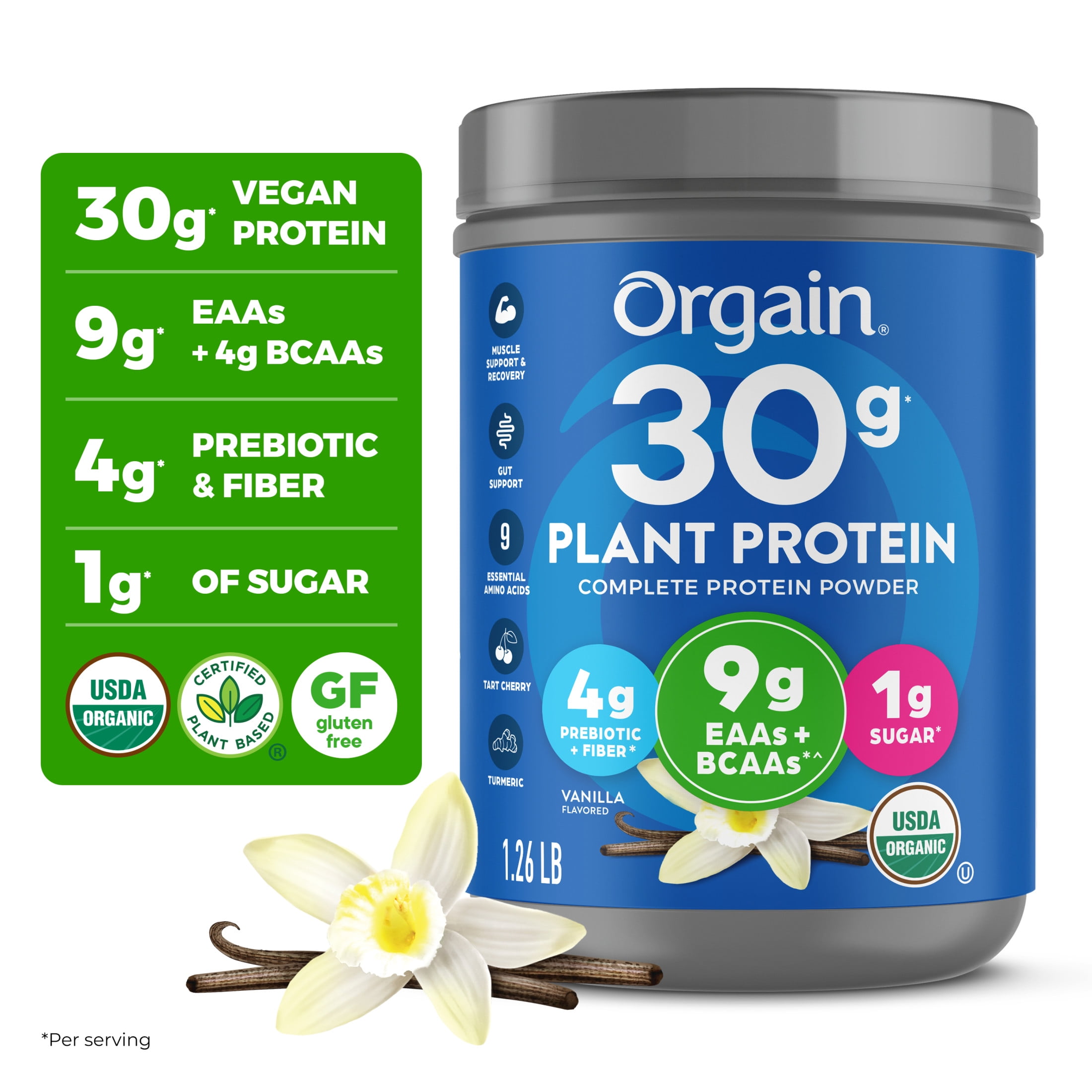 Orgain Organic Vegan 30g High Protein Powder Vanilla 1.26lb Shake Drink with Prebiotic Fiber