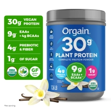 Orgain Organic Vegan 30g High Protein Powder Vanilla 1.26lb Shake Drink with Prebiotic Fiber